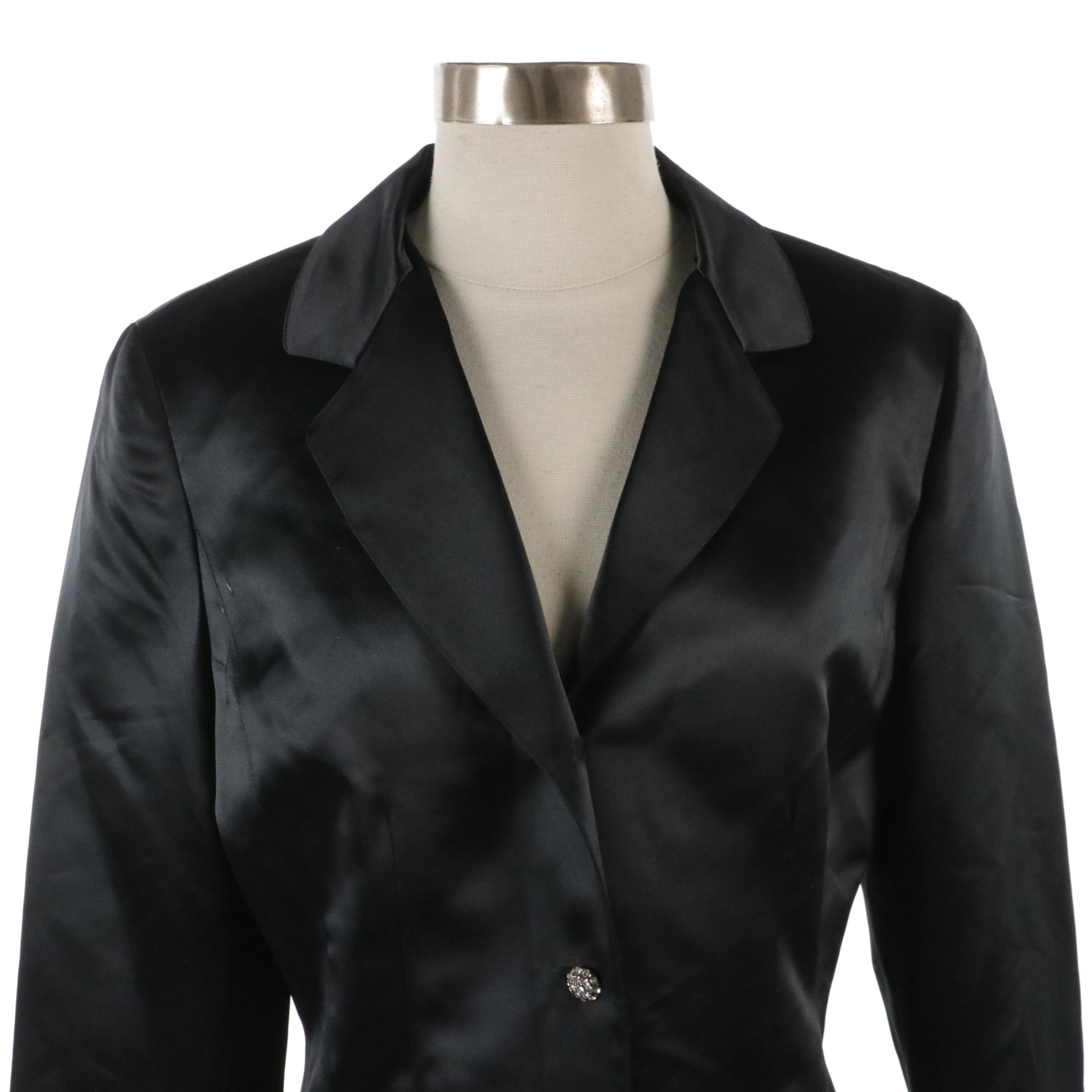 Novello-Bloom Shiny Polyester Jacket with Rhinestone Buttons and Mink Fur Cuffs