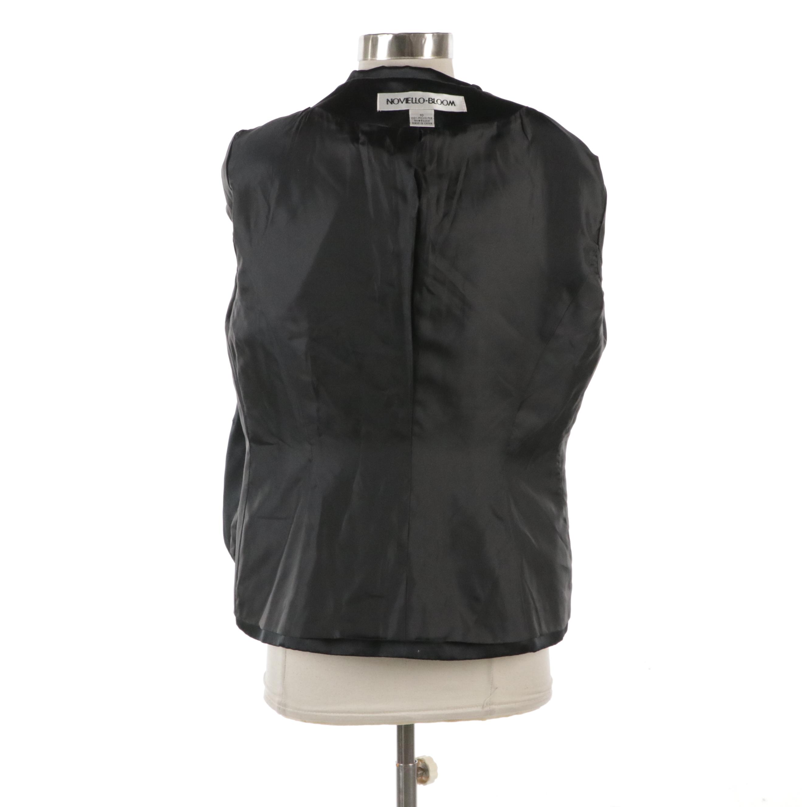 Novello-Bloom Shiny Polyester Jacket with Rhinestone Buttons and Mink Fur Cuffs