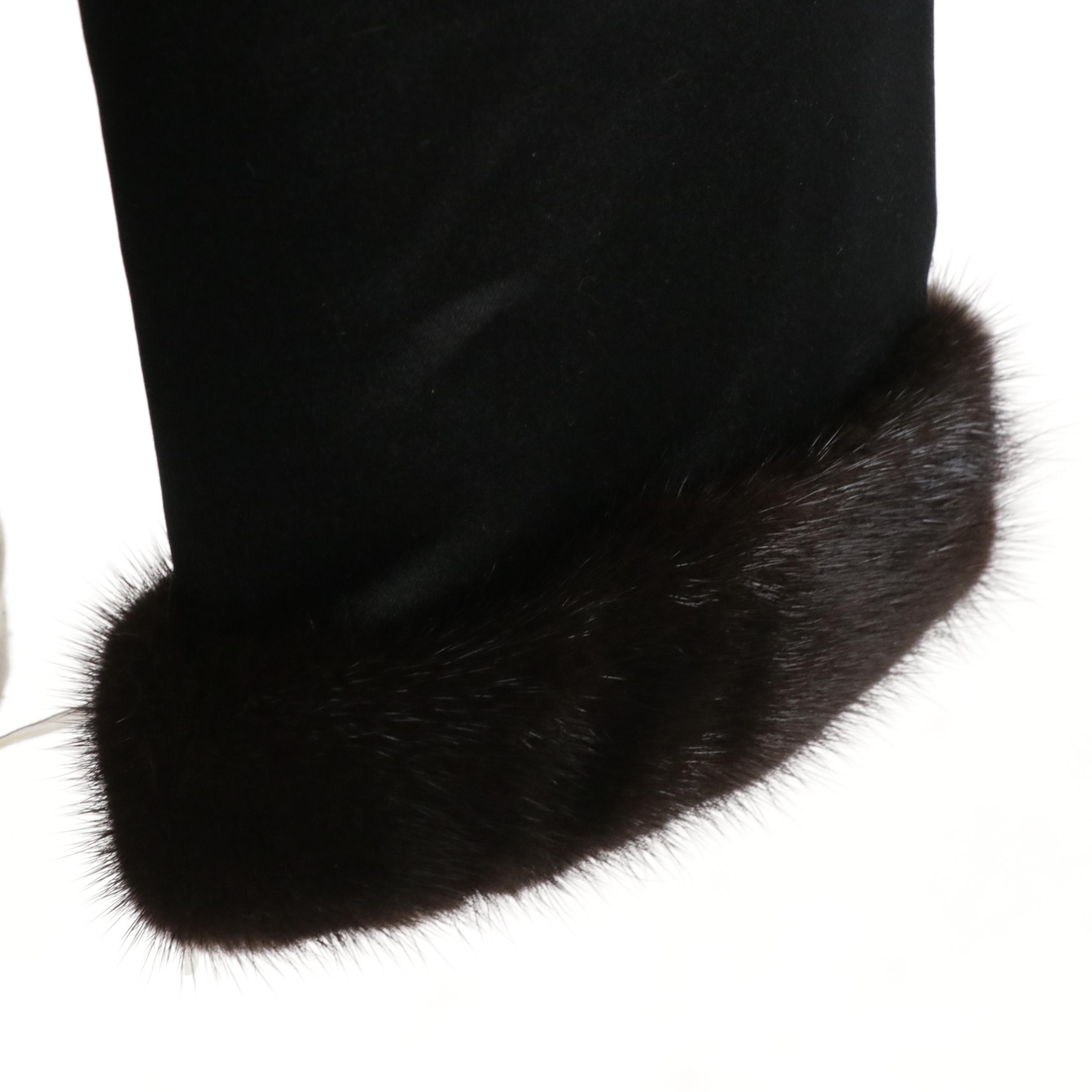 Novello-Bloom Shiny Polyester Jacket with Rhinestone Buttons and Mink Fur Cuffs