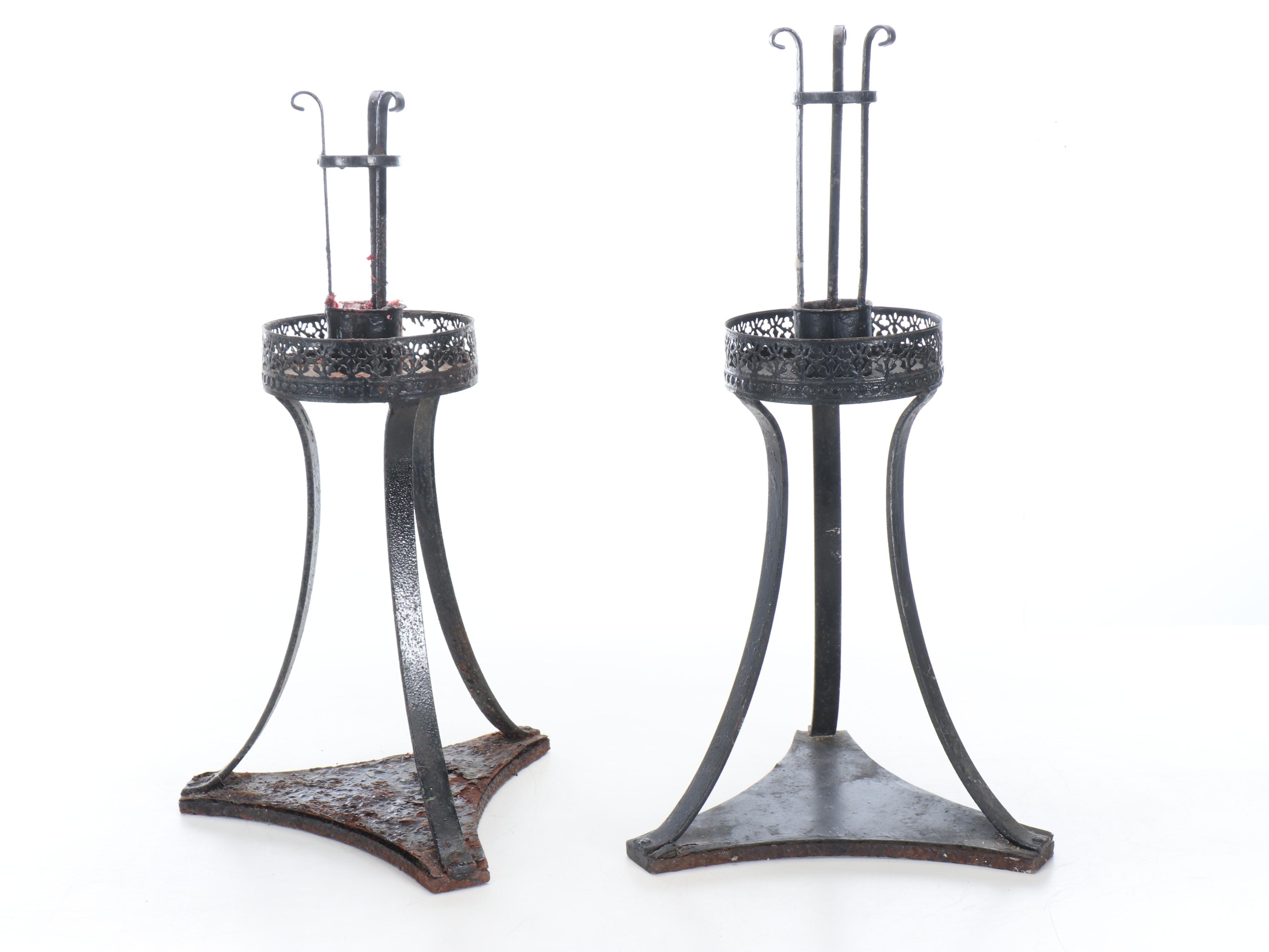 Wrought Iron and Glass Hurricane Candle Holders