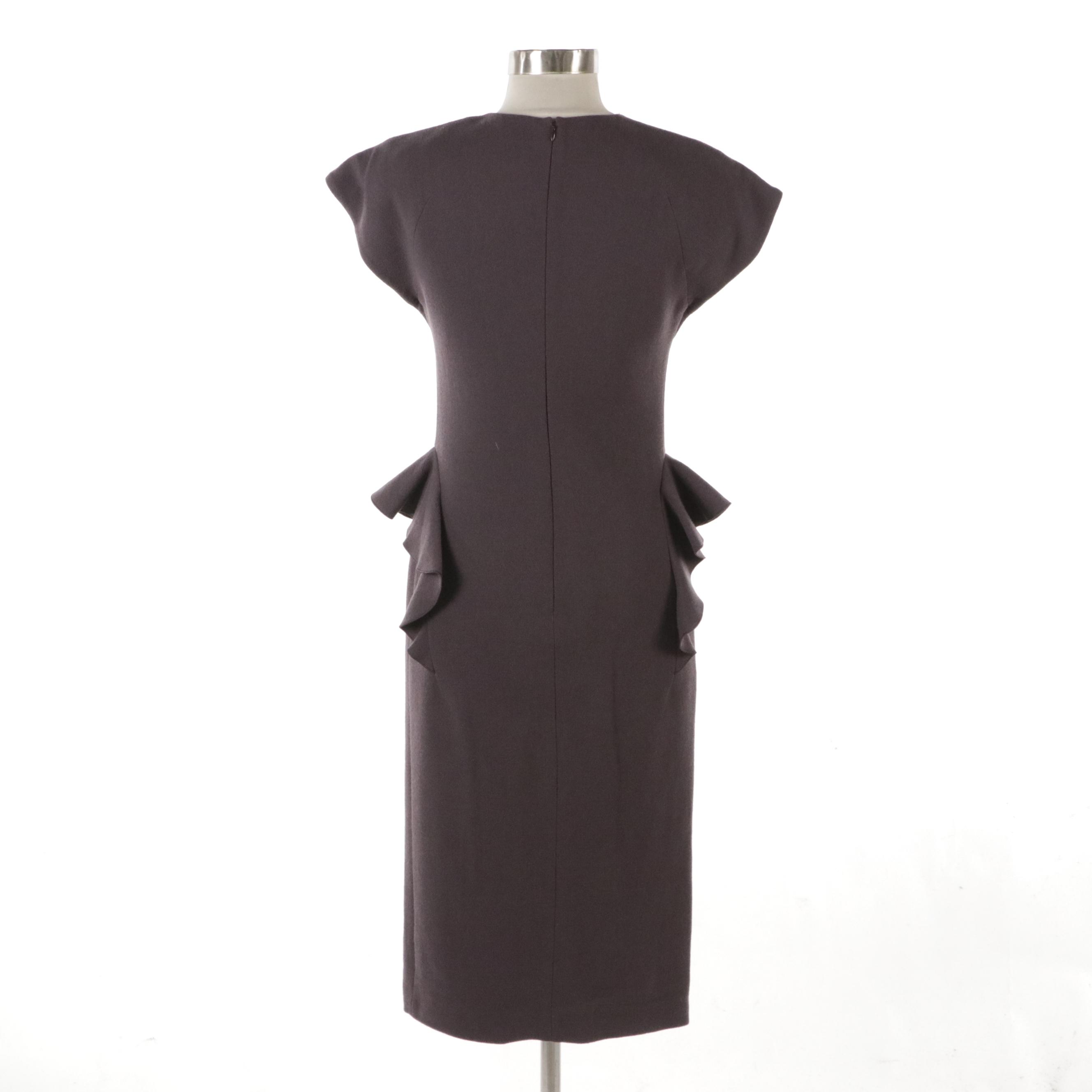 Bottega Veneta Dusty Purple Mauve Wool Midi Dress with Ruffle Details