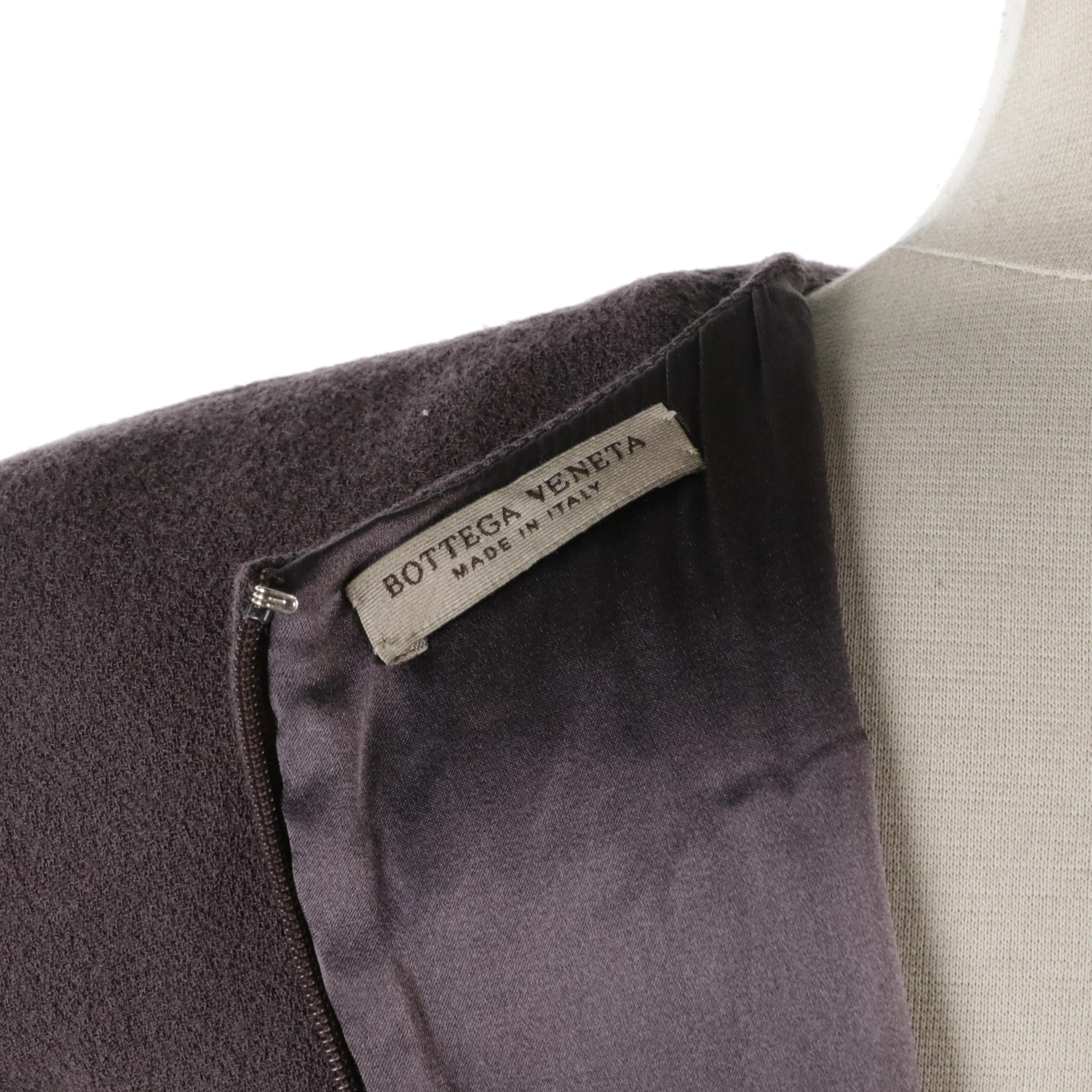 Bottega Veneta Dusty Purple Mauve Wool Midi Dress with Ruffle Details