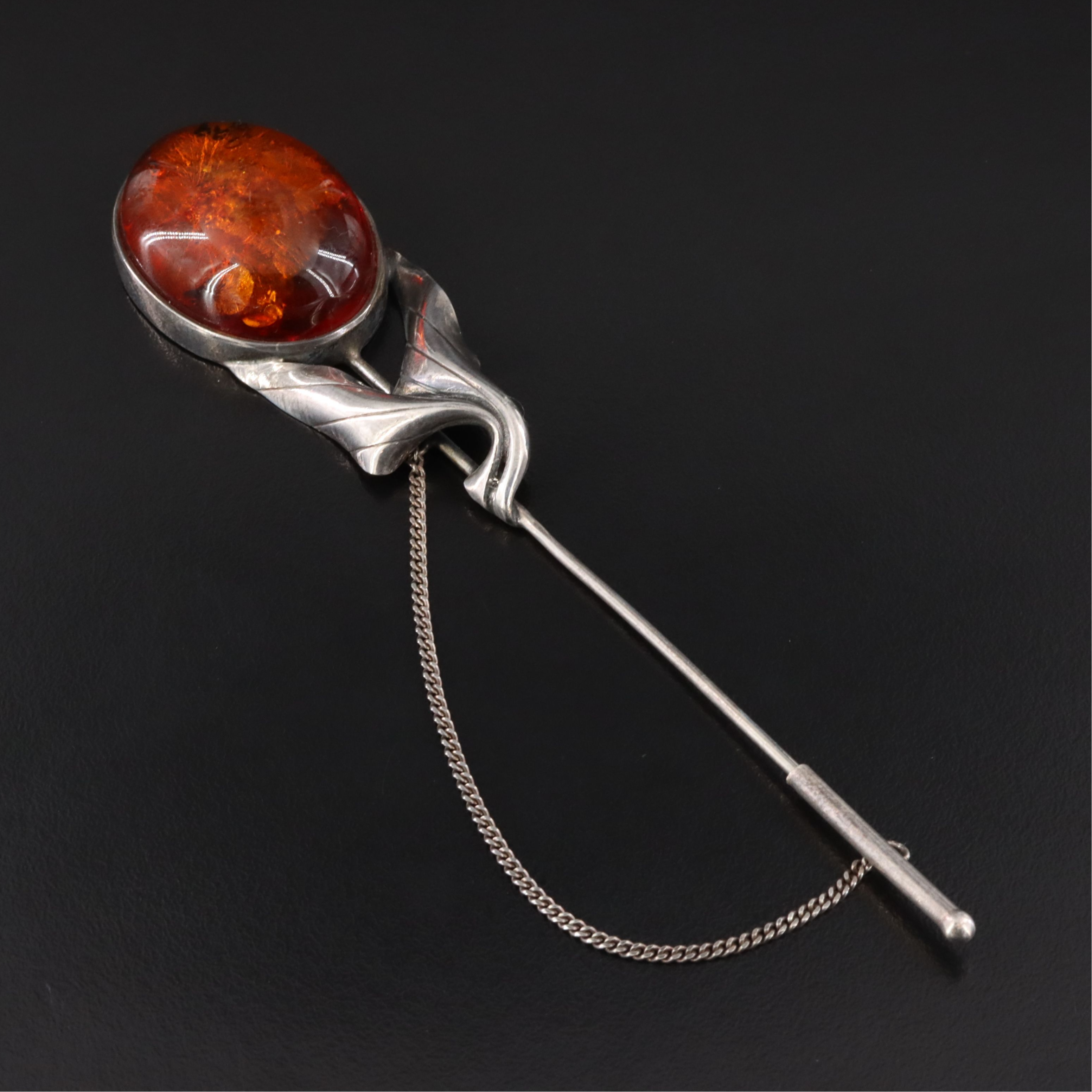 Sterling Amber Flower Jabot Pin