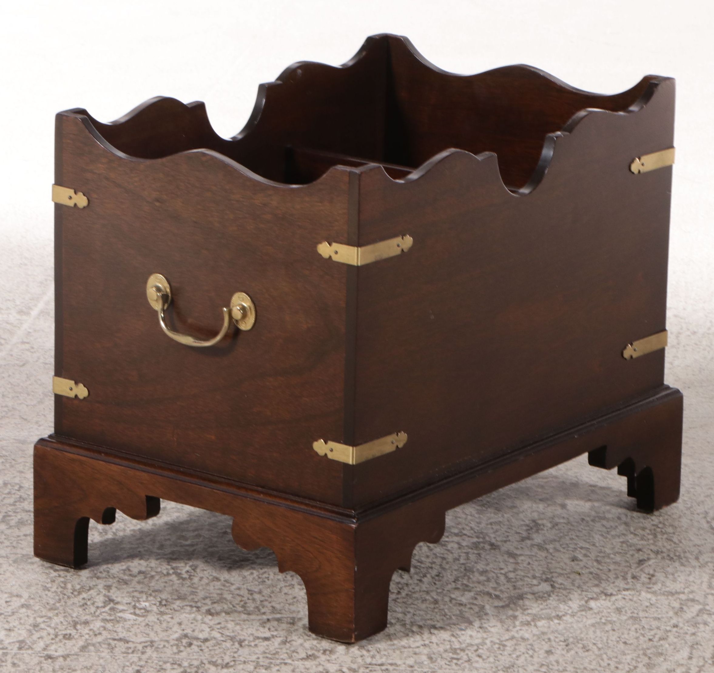 Chippendale Style Mahogany Magazine Rack with Brass Bracket and Handles, 20th C.