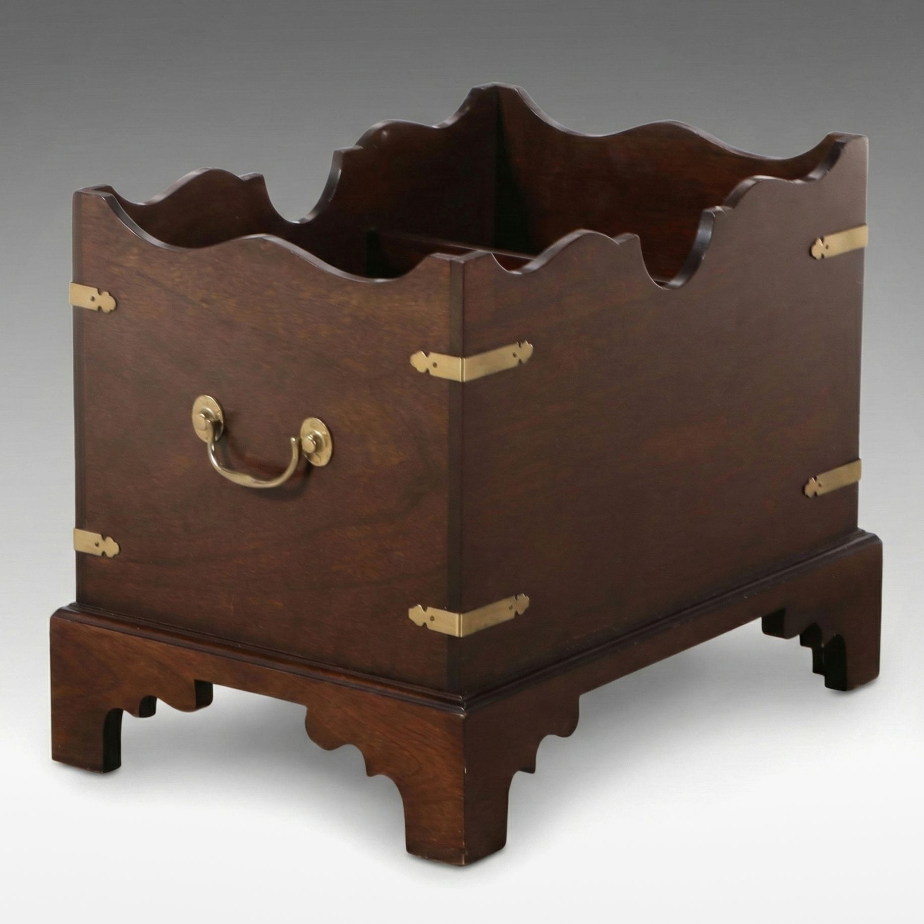 Chippendale Style Mahogany Magazine Rack with Brass Bracket and Handles, 20th C.