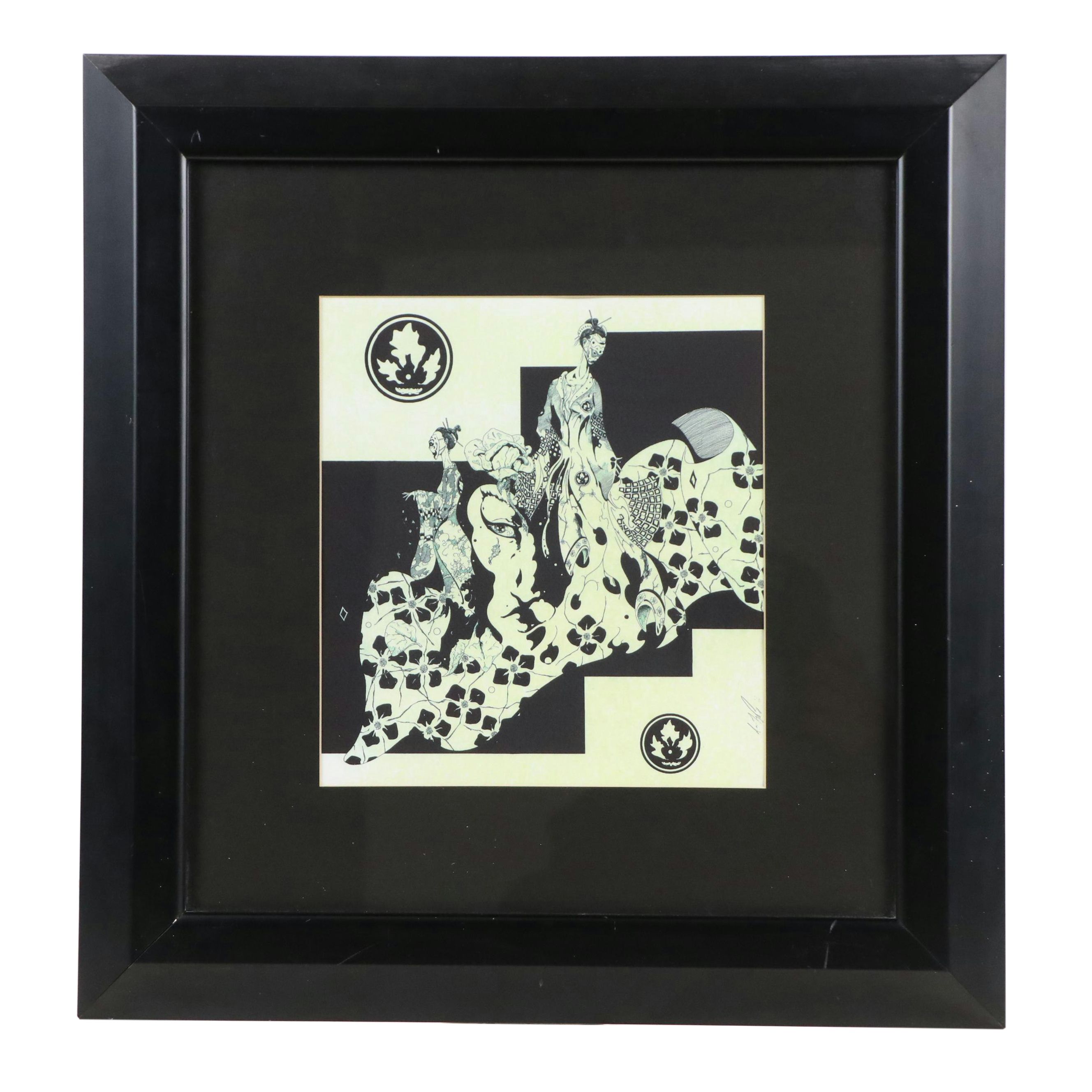 Stylized Digital Print of East Asian Illustration, 21st Century