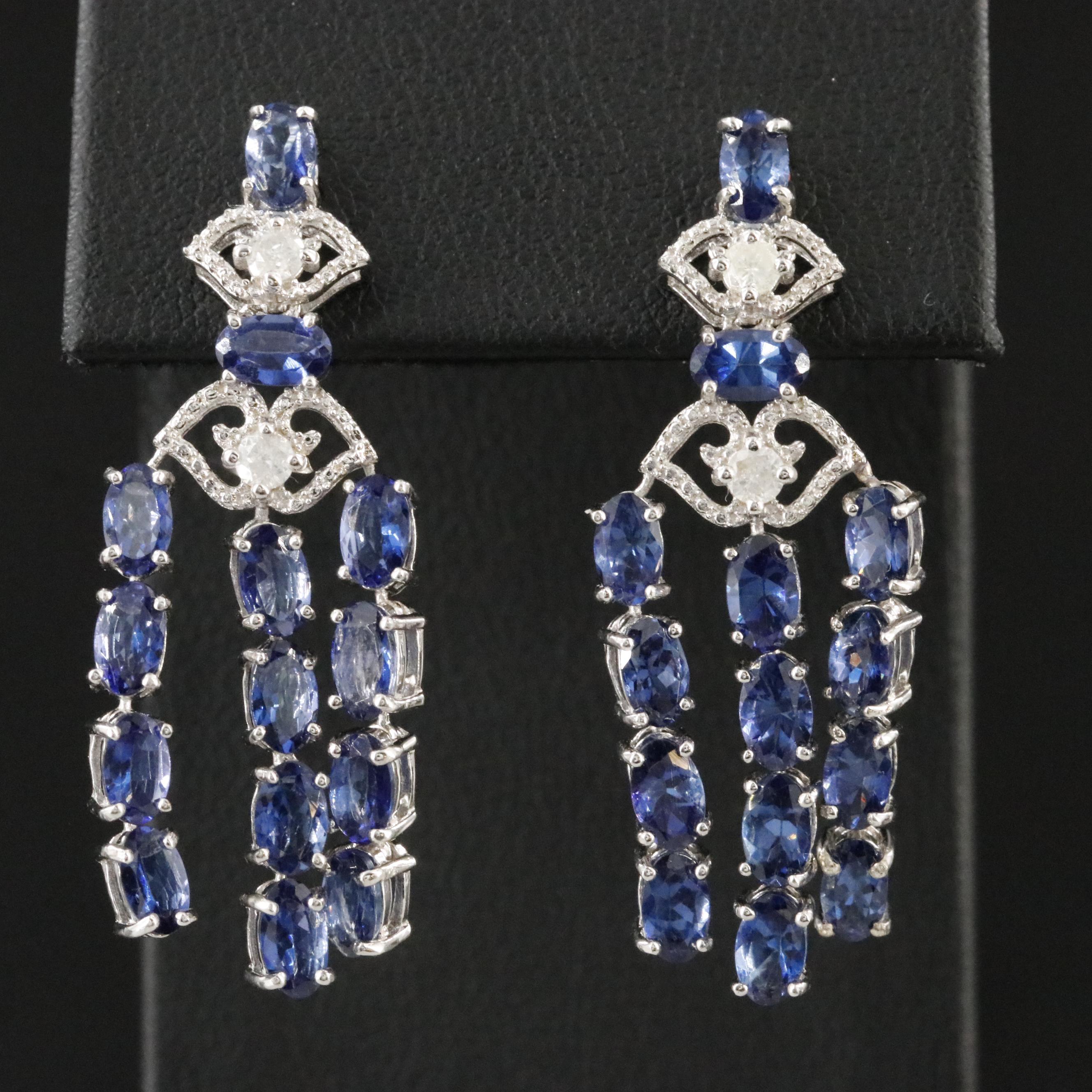 Sterling Tanzanite and Diamond Drop Earrings