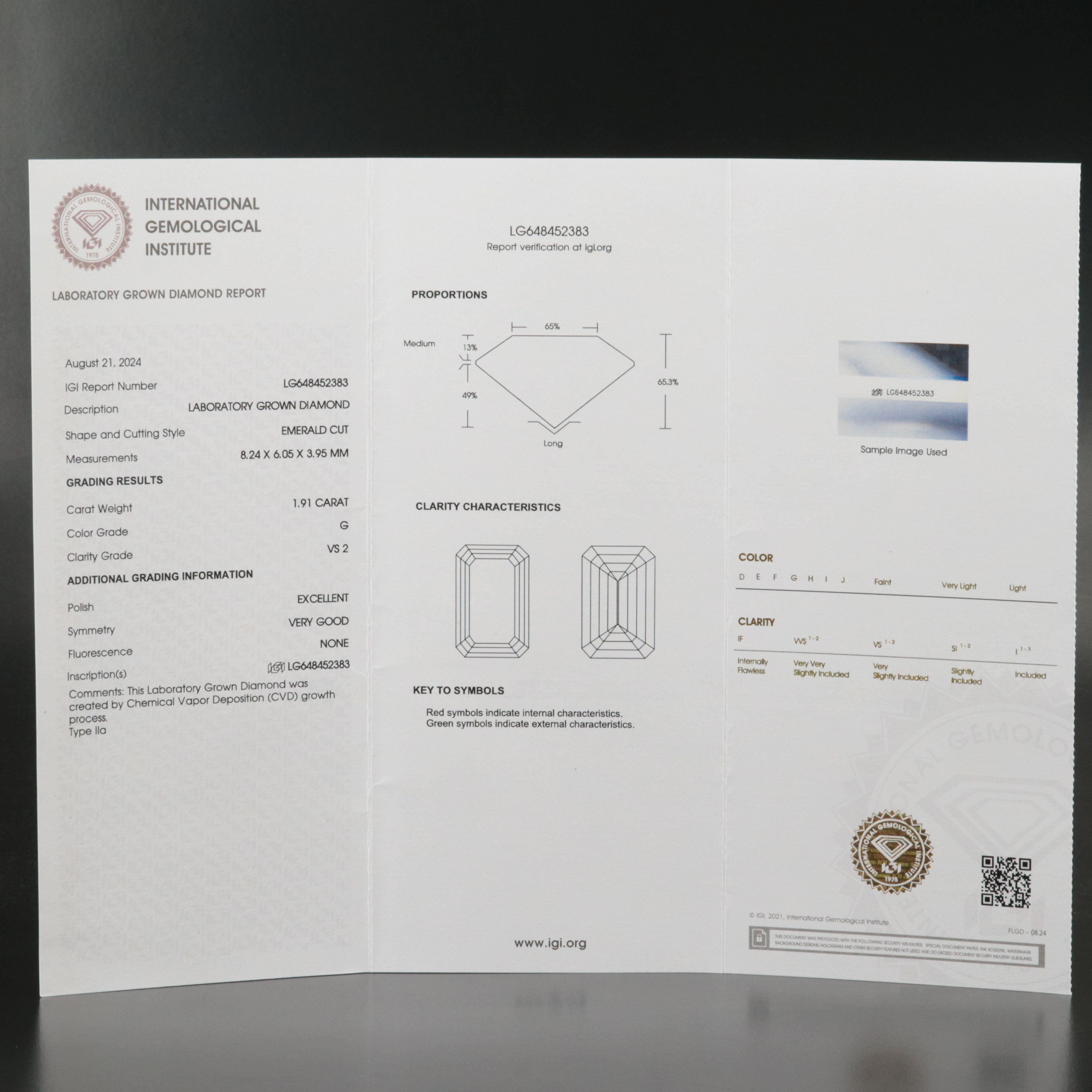 Loose 1.91 CT Lab Grown Diamond with IGI Report