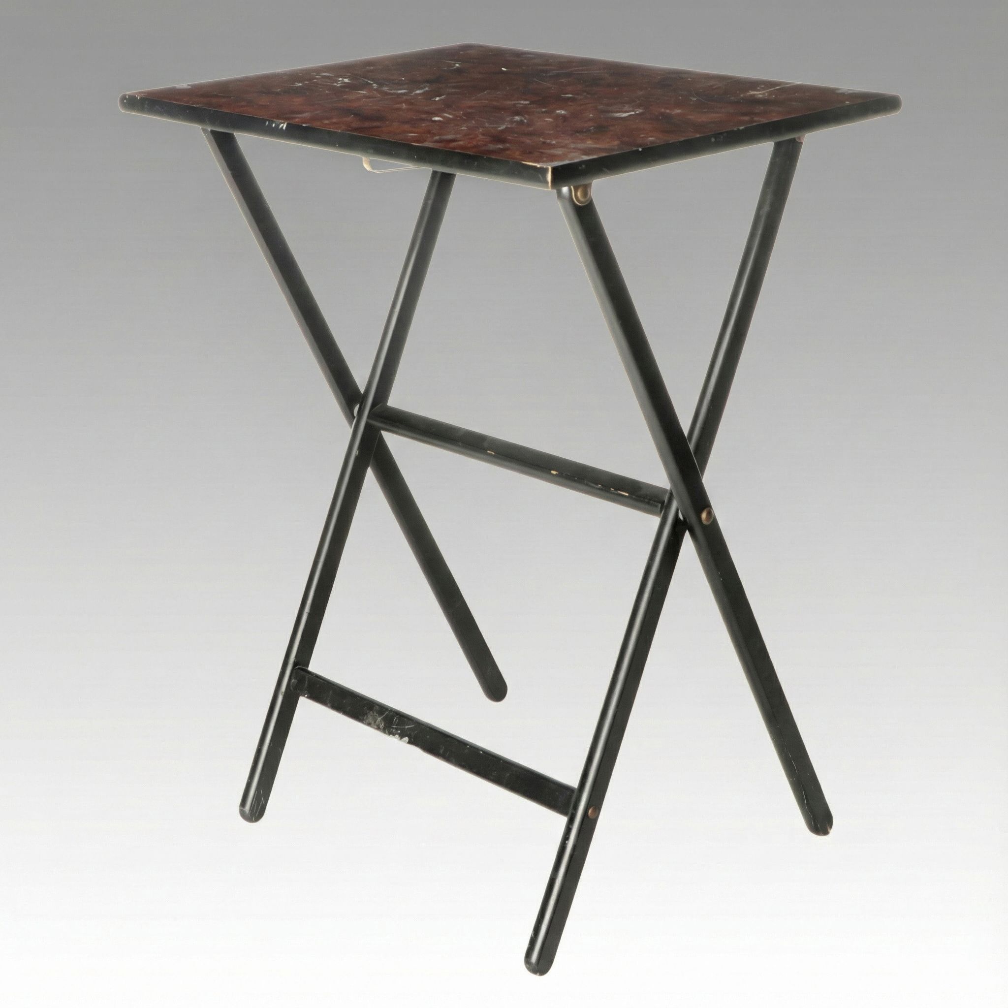 Scheibe Mid Century Modern Style Laminate Burl Wood Tray Table