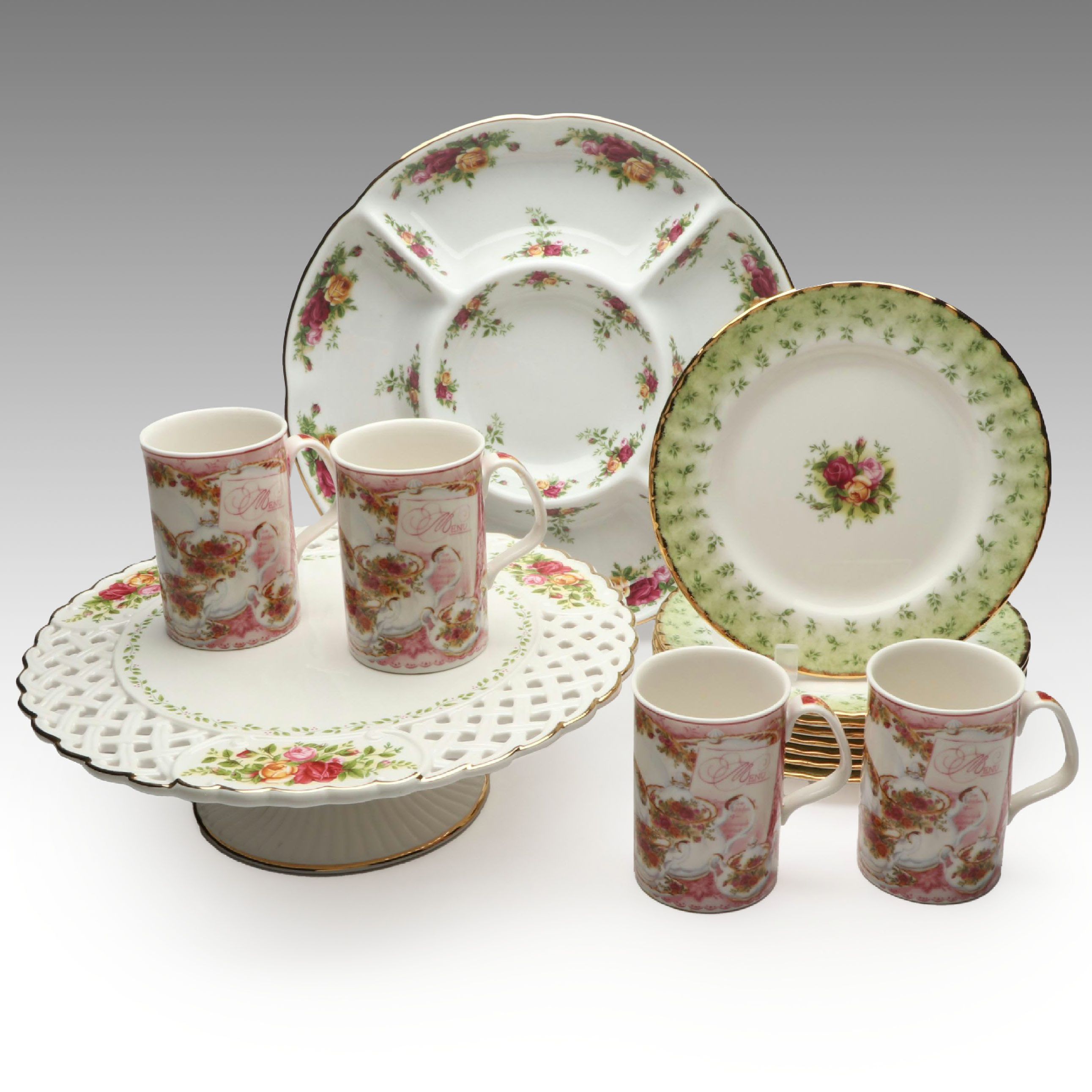 Royal Albert "Old Country Roses" Ceramic Serveware with Mugs and Salad Plates