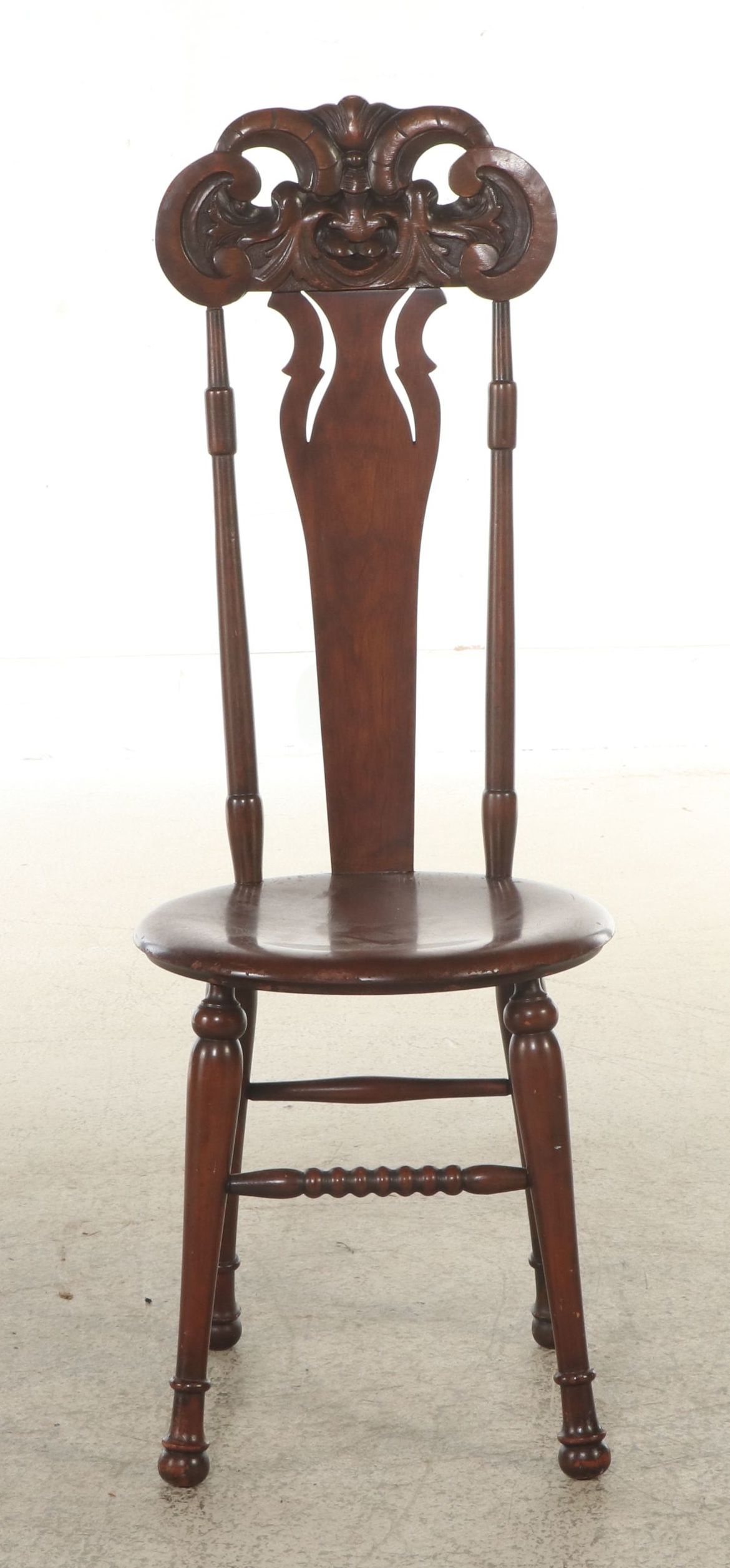 Arts & Crafts Style Carve Walnut Northwind Face Chair, Late 19th/Early 20th C.