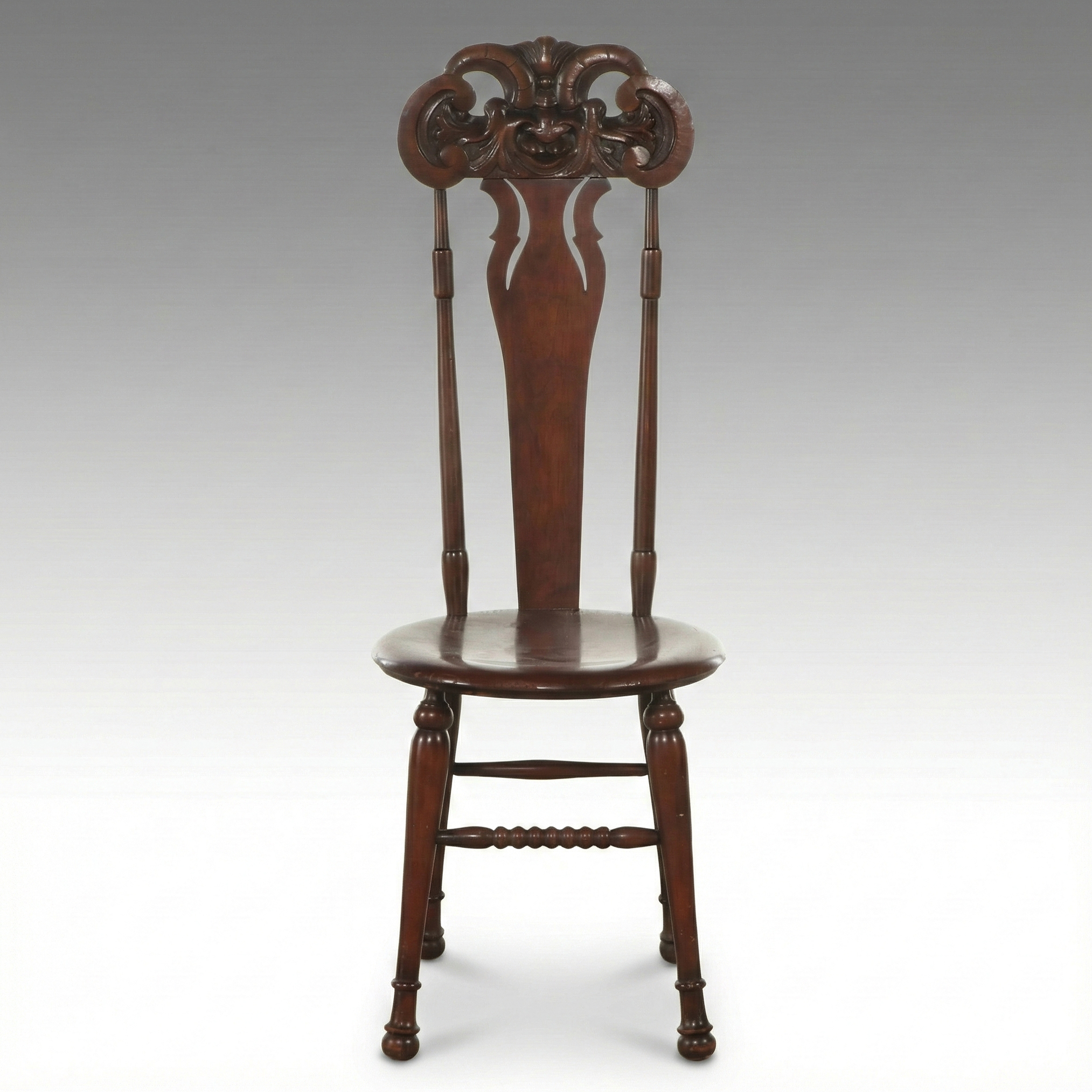 Arts & Crafts Style Carve Walnut Northwind Face Chair, Late 19th/Early 20th C.