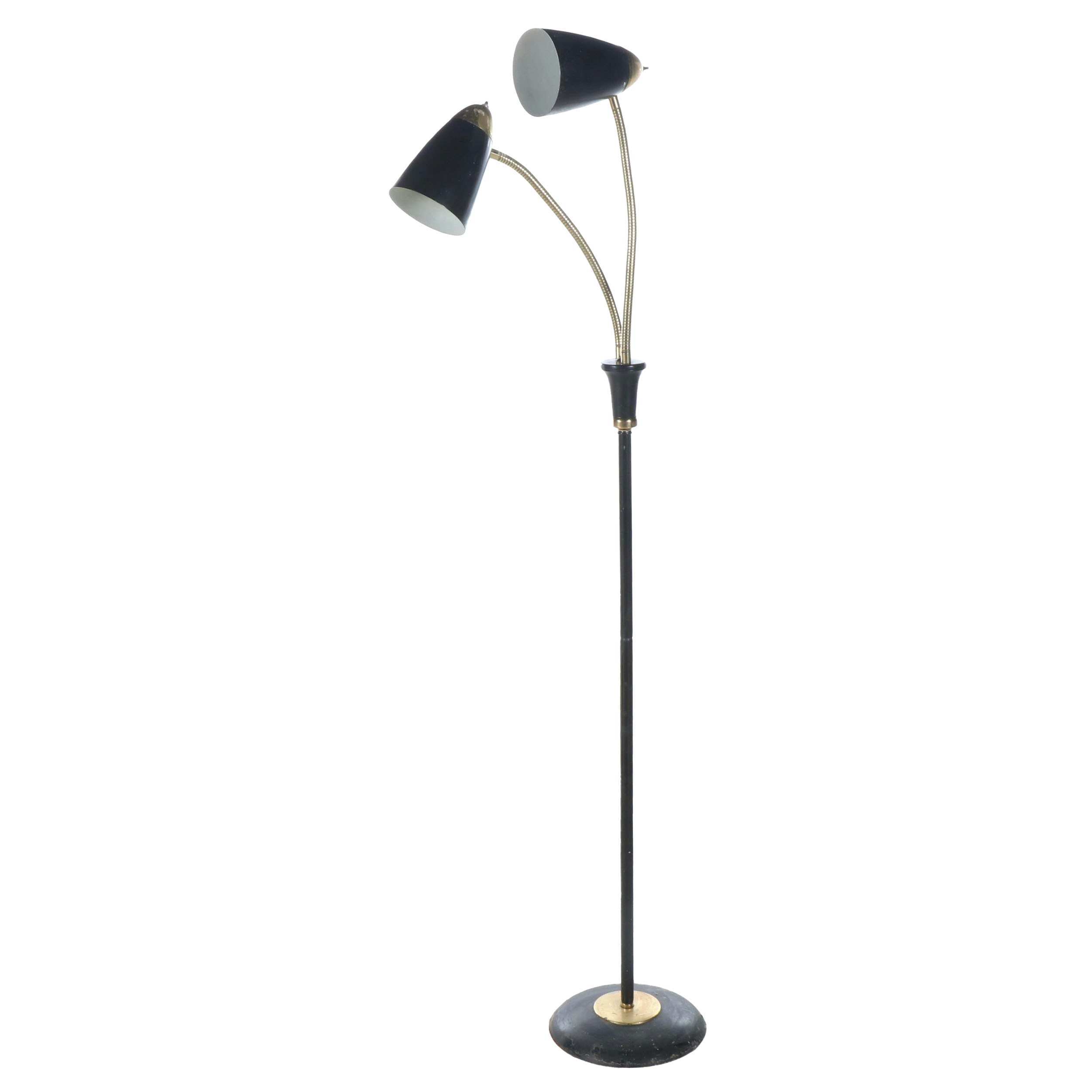 Brass and Matter Black Finish Double Gooseneck Adjustable Floor Lamp