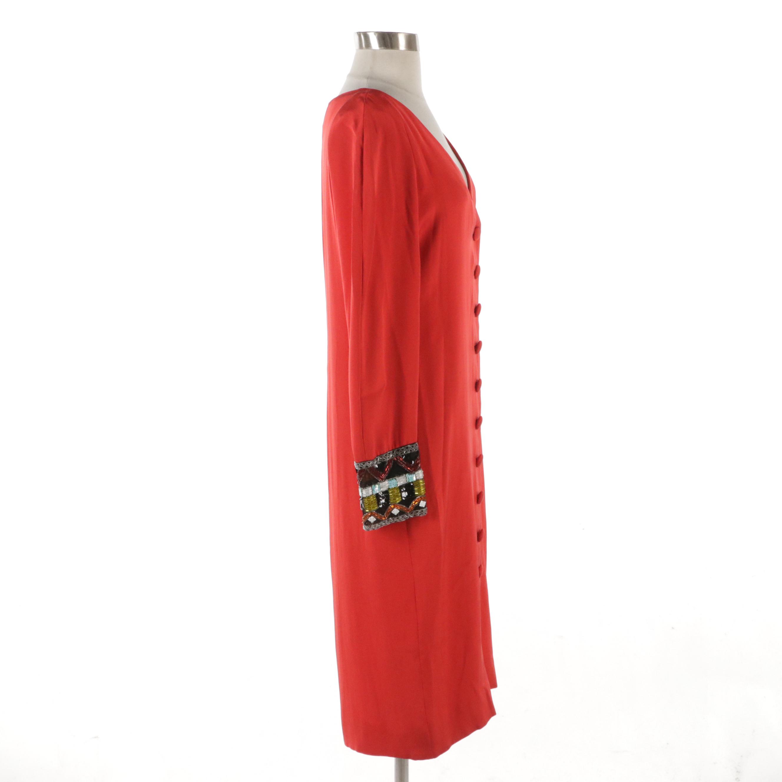 Bob Mackie for Elizabeth Arden Silk Jersey Dress with Geometric Bead/Sequin Trim