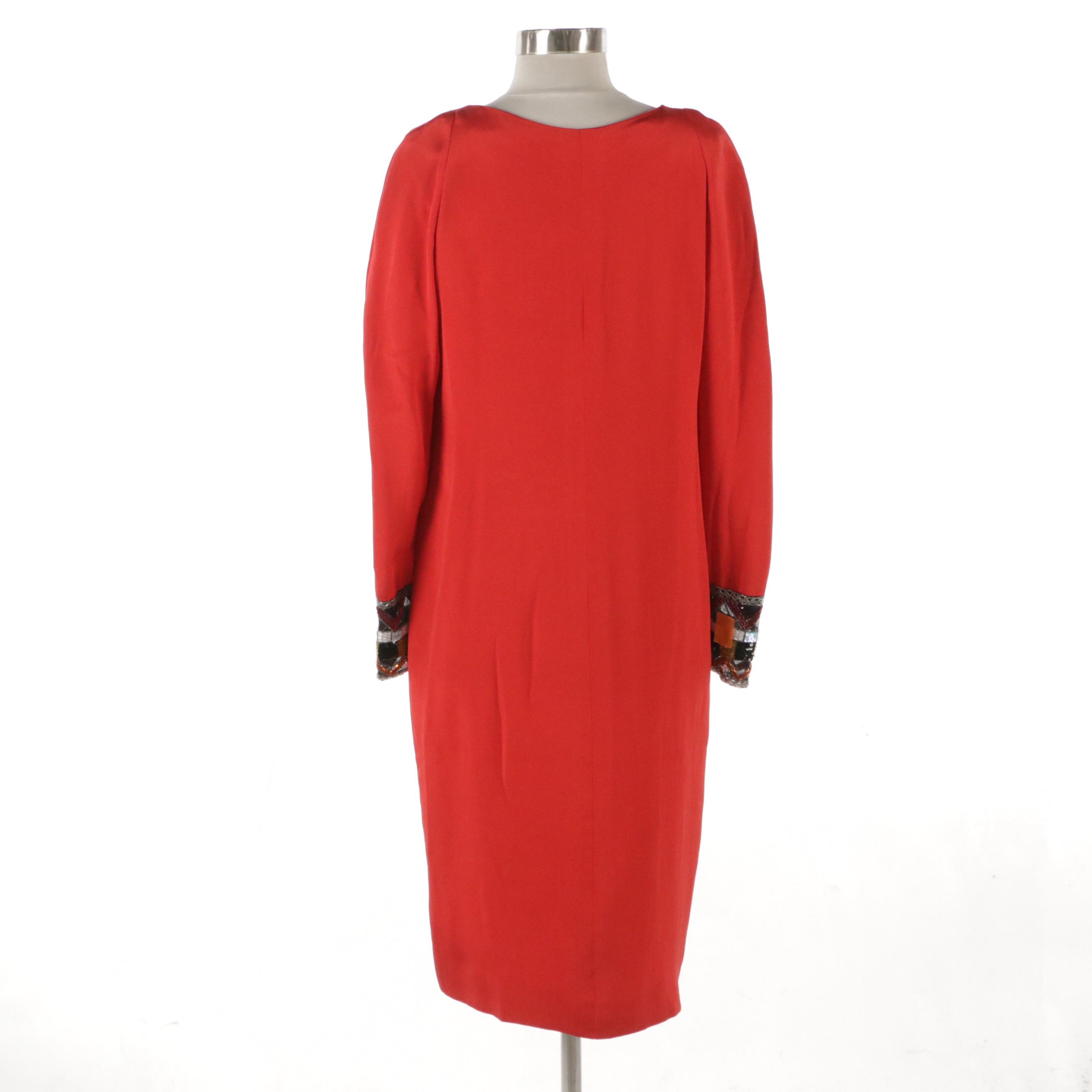 Bob Mackie for Elizabeth Arden Silk Jersey Dress with Geometric Bead/Sequin Trim