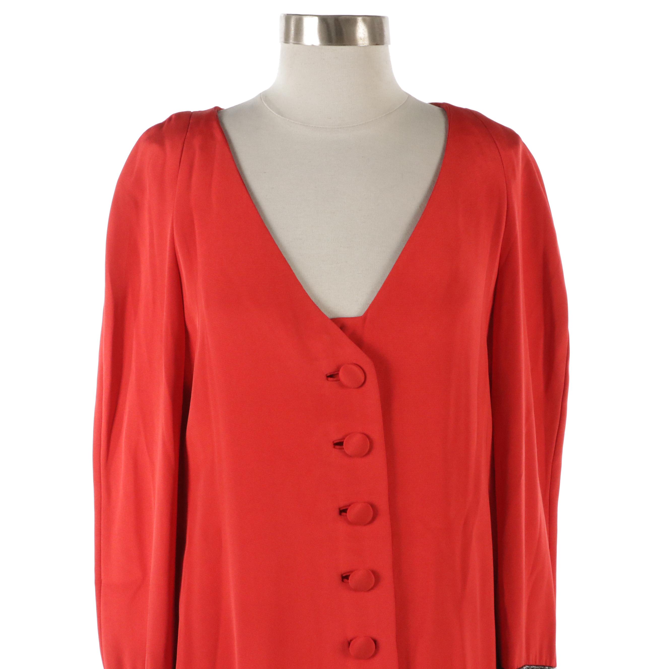 Bob Mackie for Elizabeth Arden Silk Jersey Dress with Geometric Bead/Sequin Trim