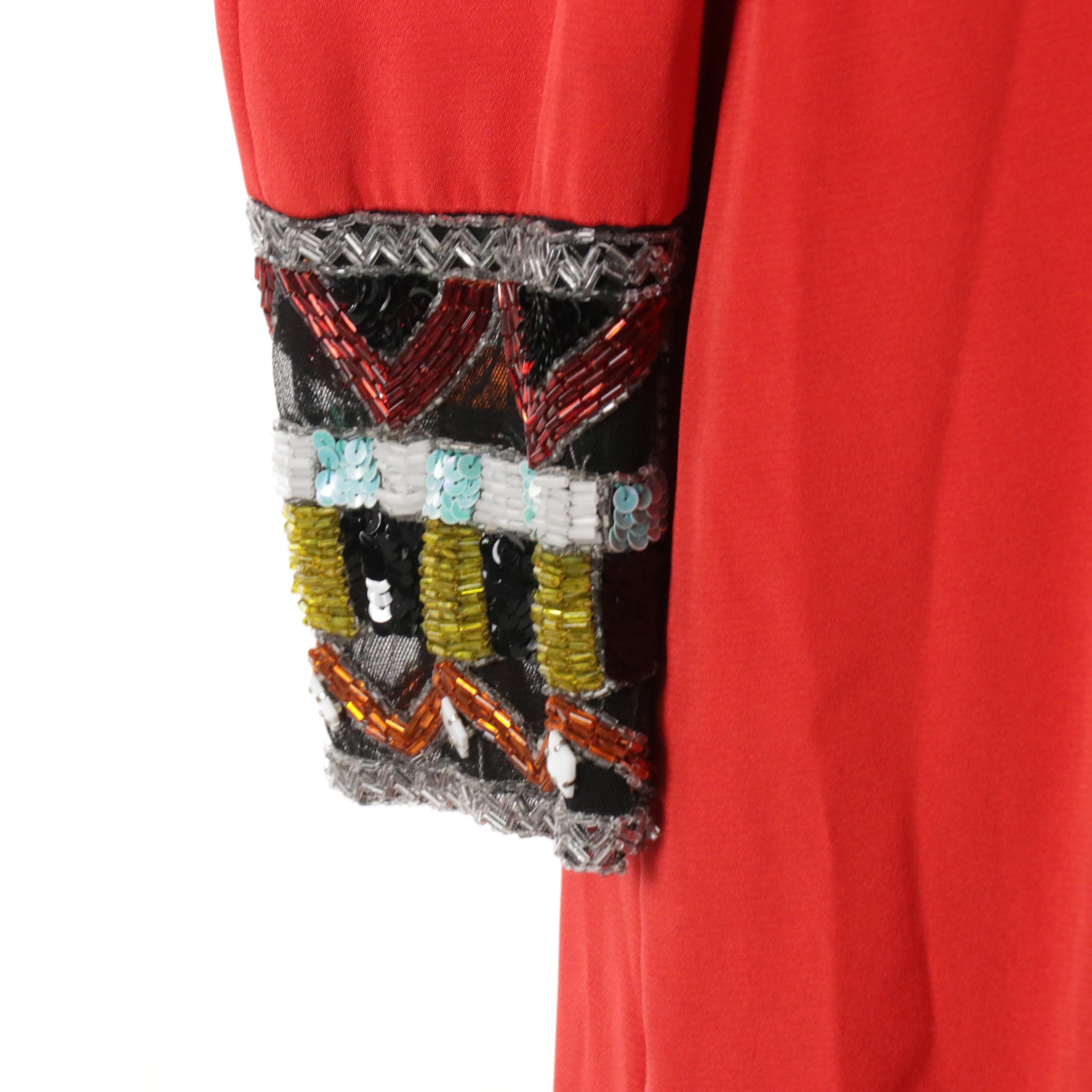 Bob Mackie for Elizabeth Arden Silk Jersey Dress with Geometric Bead/Sequin Trim