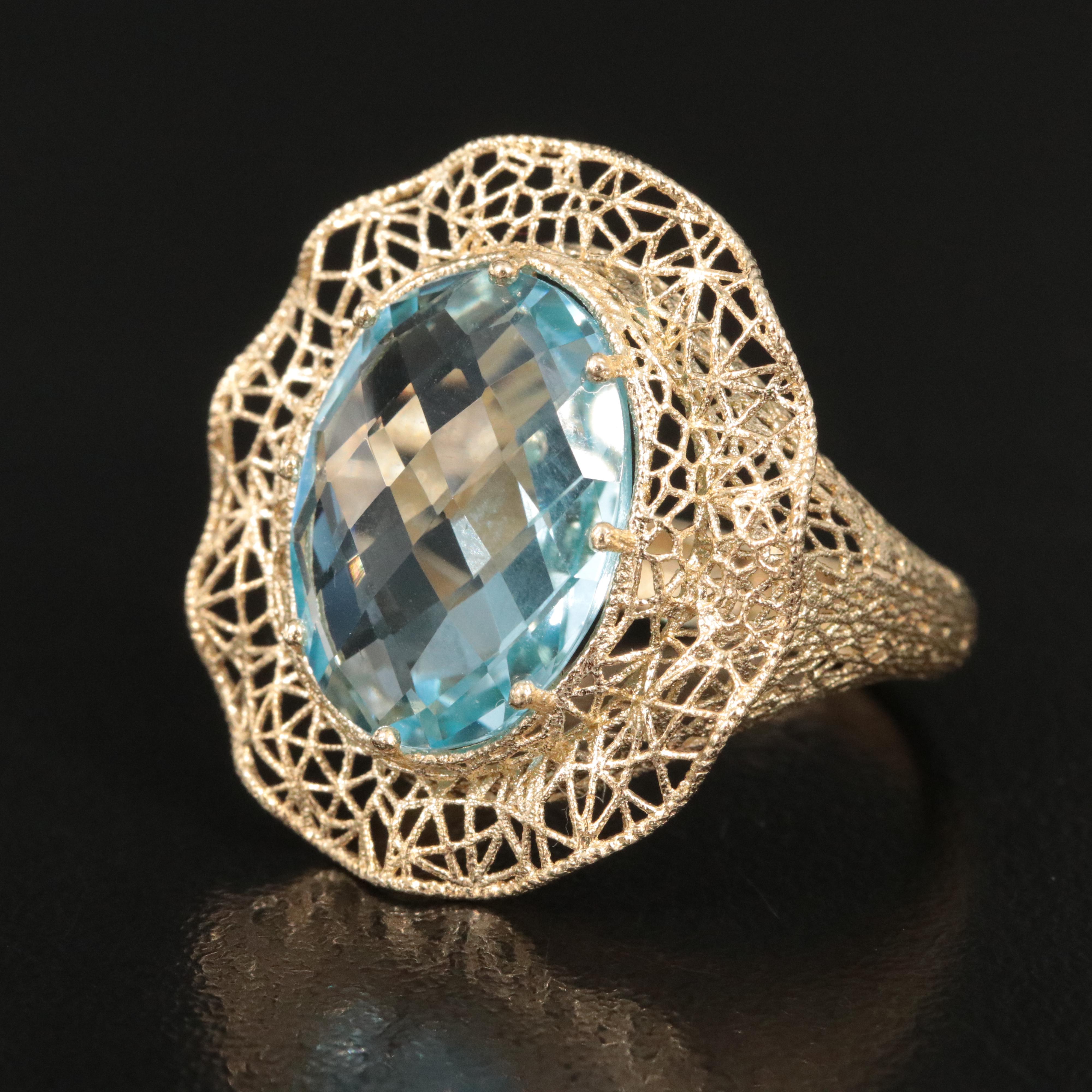 Italian 14K Topaz Filigree Ring