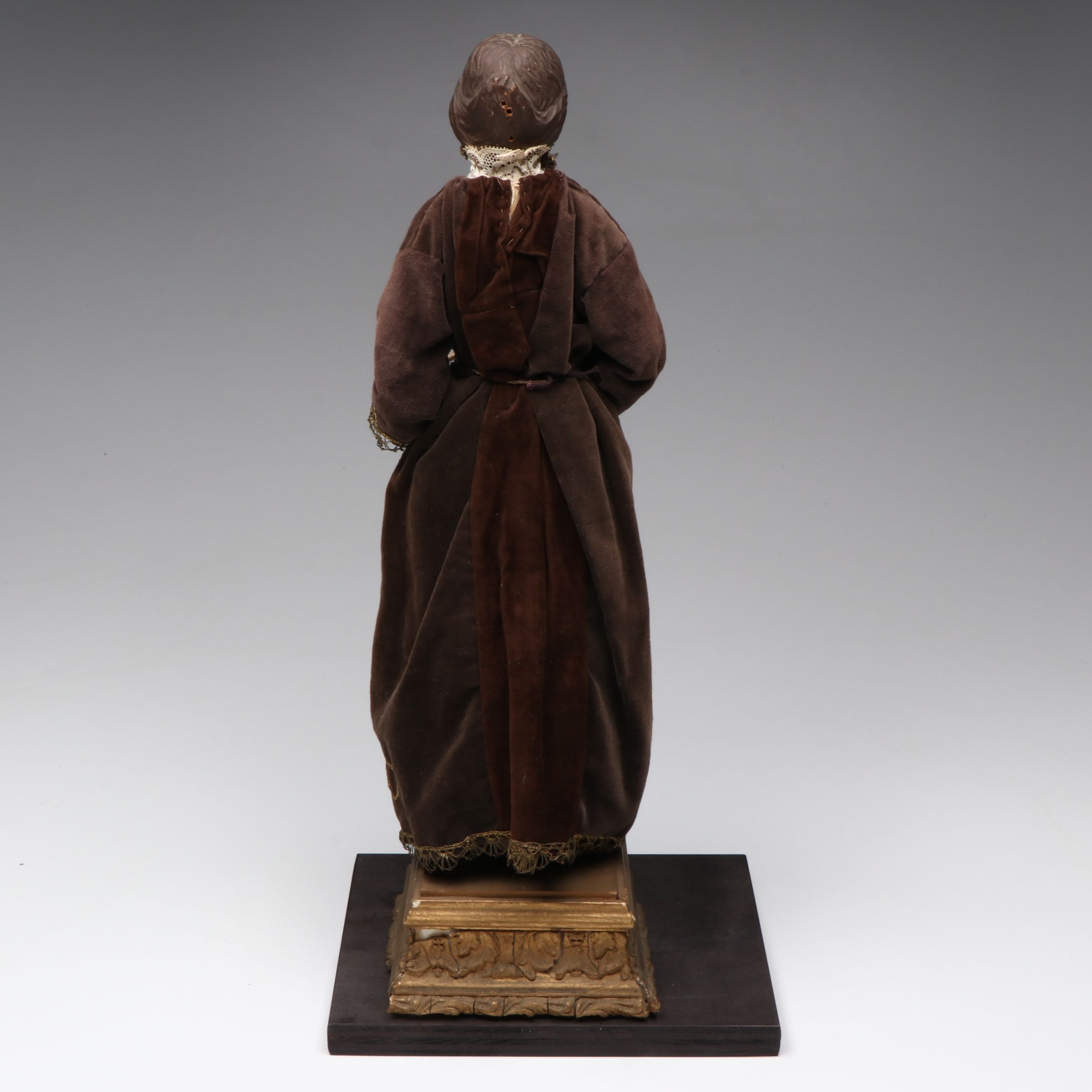 Virgin of Devotion Articulated Carved Wooden Statuette, 19th Century