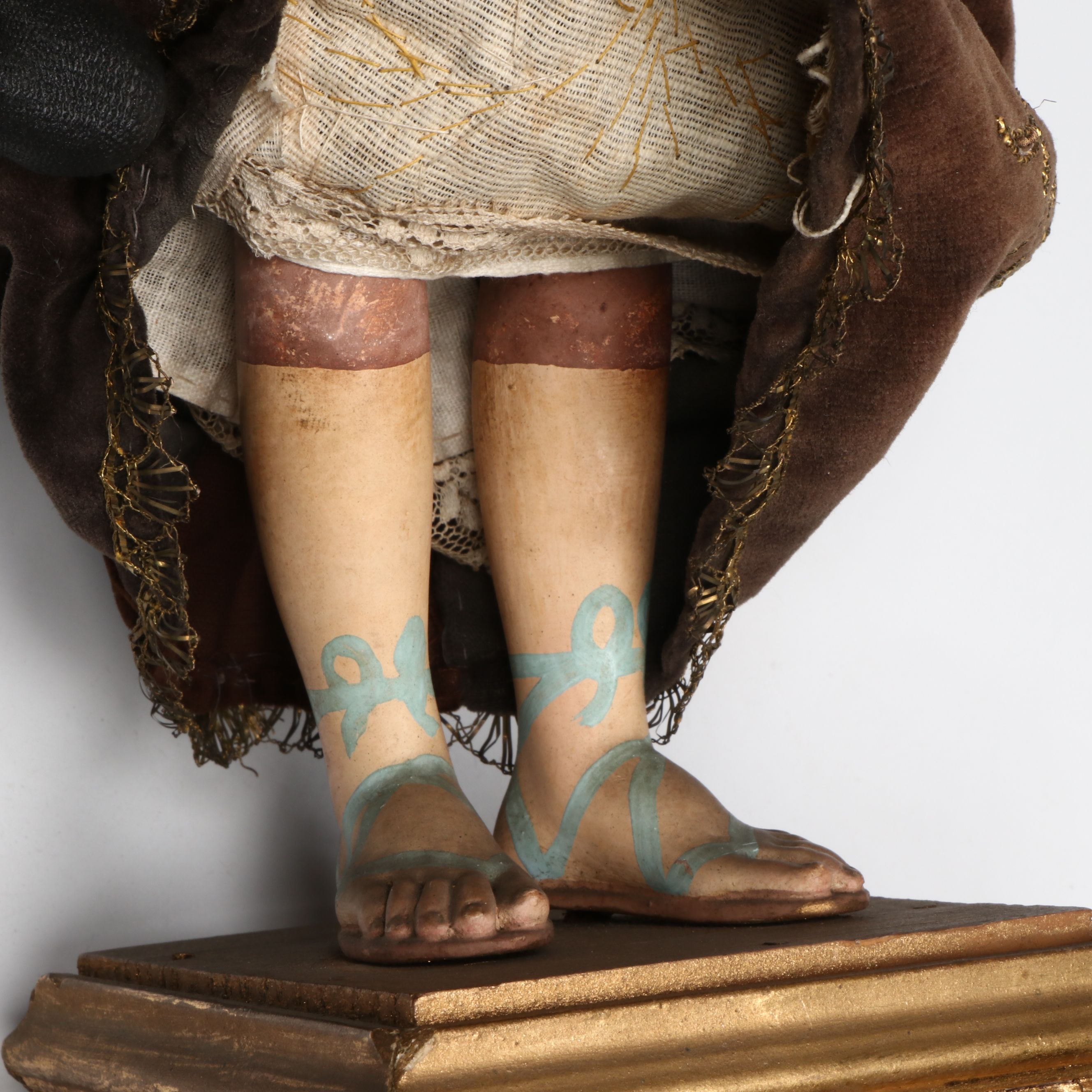 Virgin of Devotion Articulated Carved Wooden Statuette, 19th Century