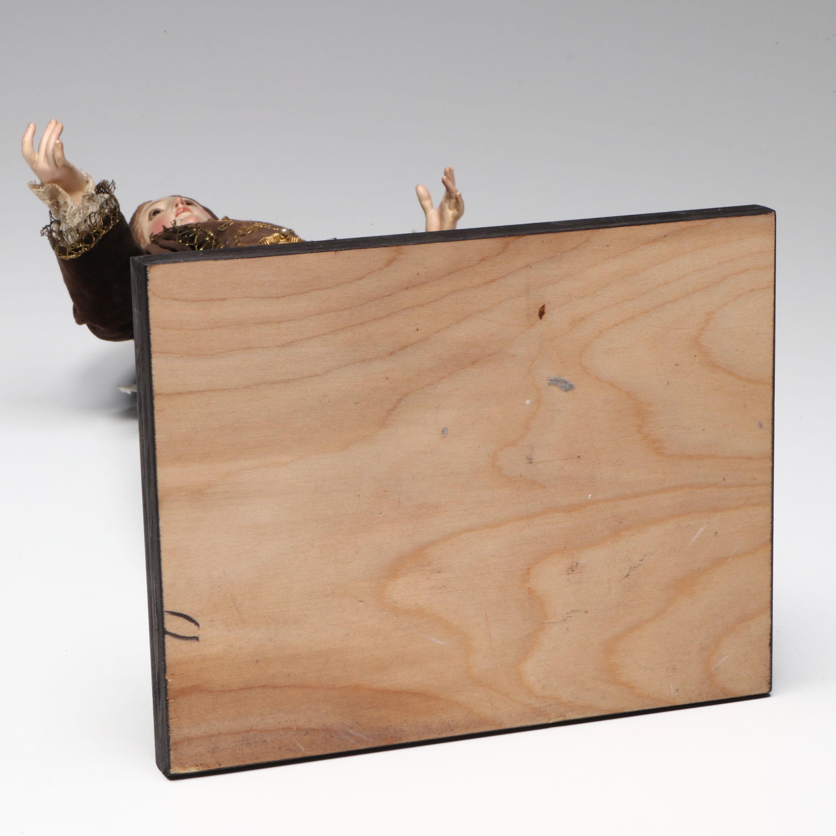 Virgin of Devotion Articulated Carved Wooden Statuette, 19th Century