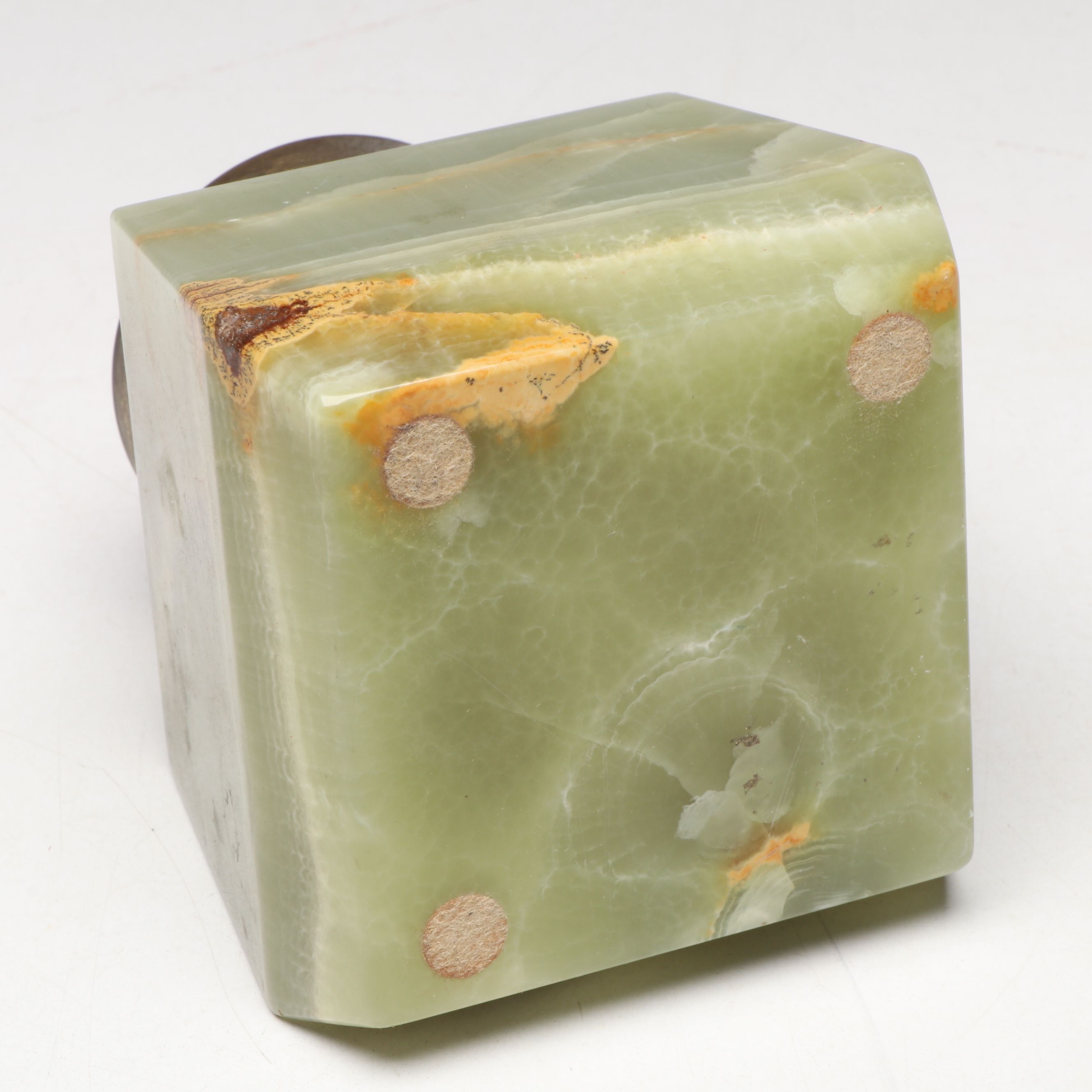 Book Form Polished Serpentine Box with Art Deco Calcite Marble and Brass Jar