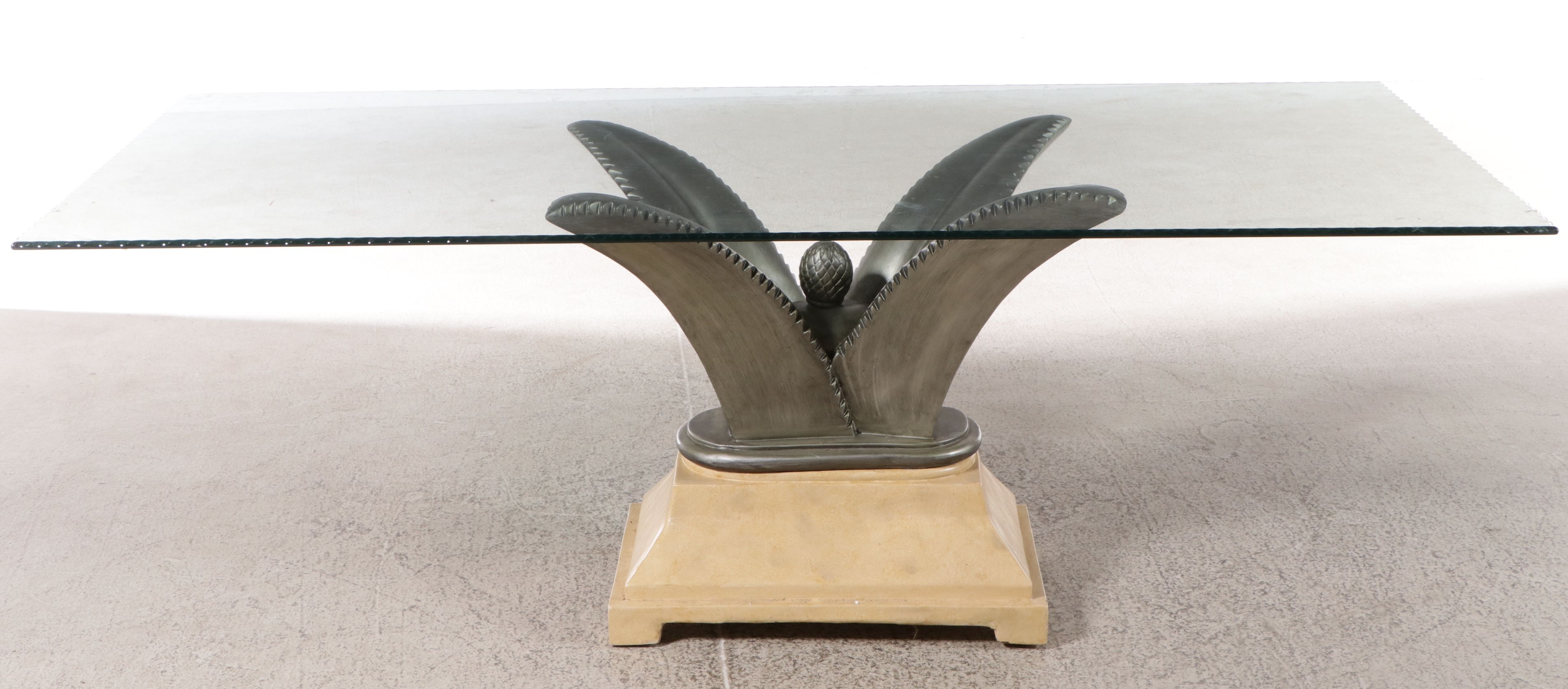 Contemporary Pedestal Dining Table with Glass Top