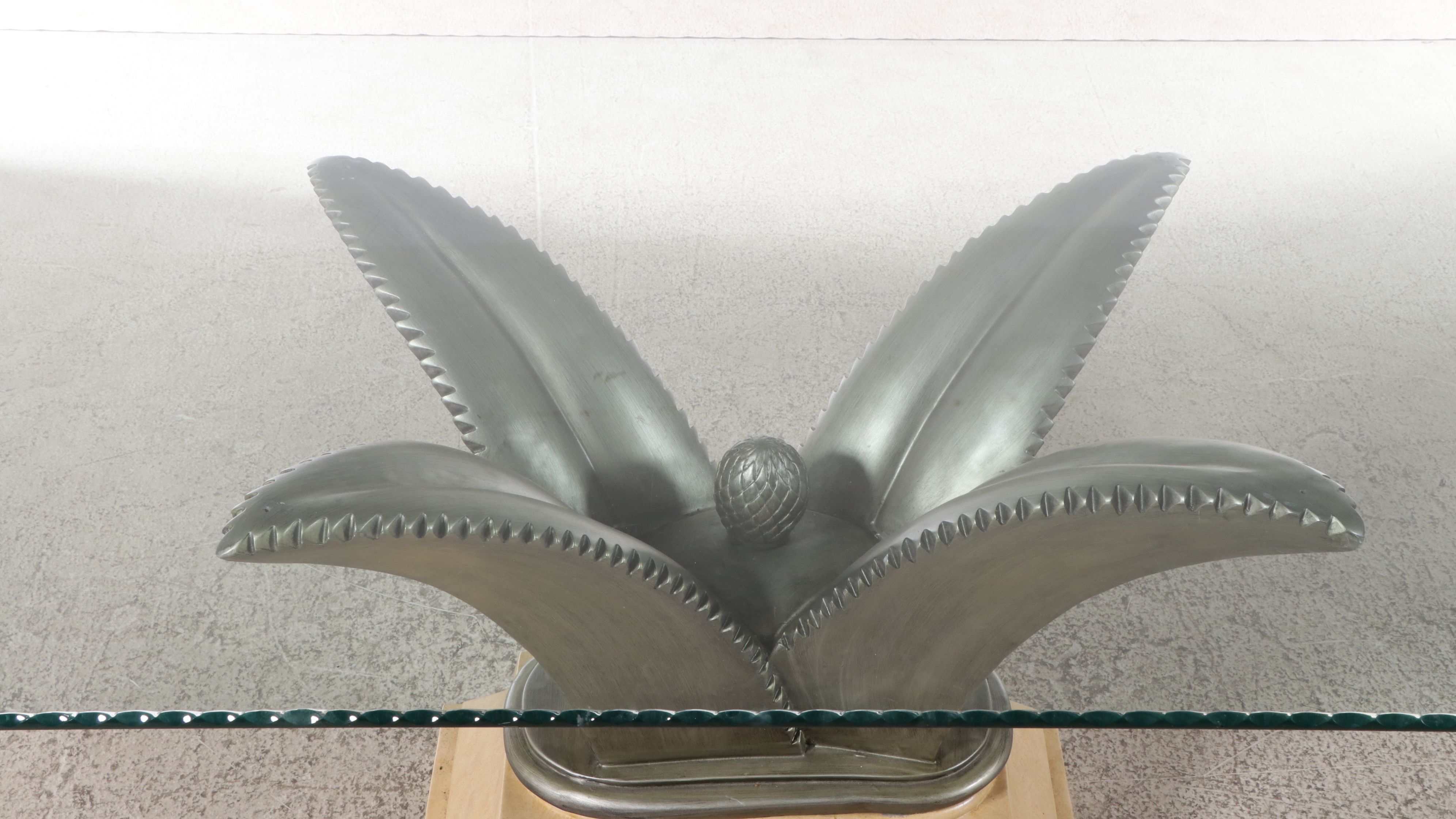 Contemporary Pedestal Dining Table with Glass Top