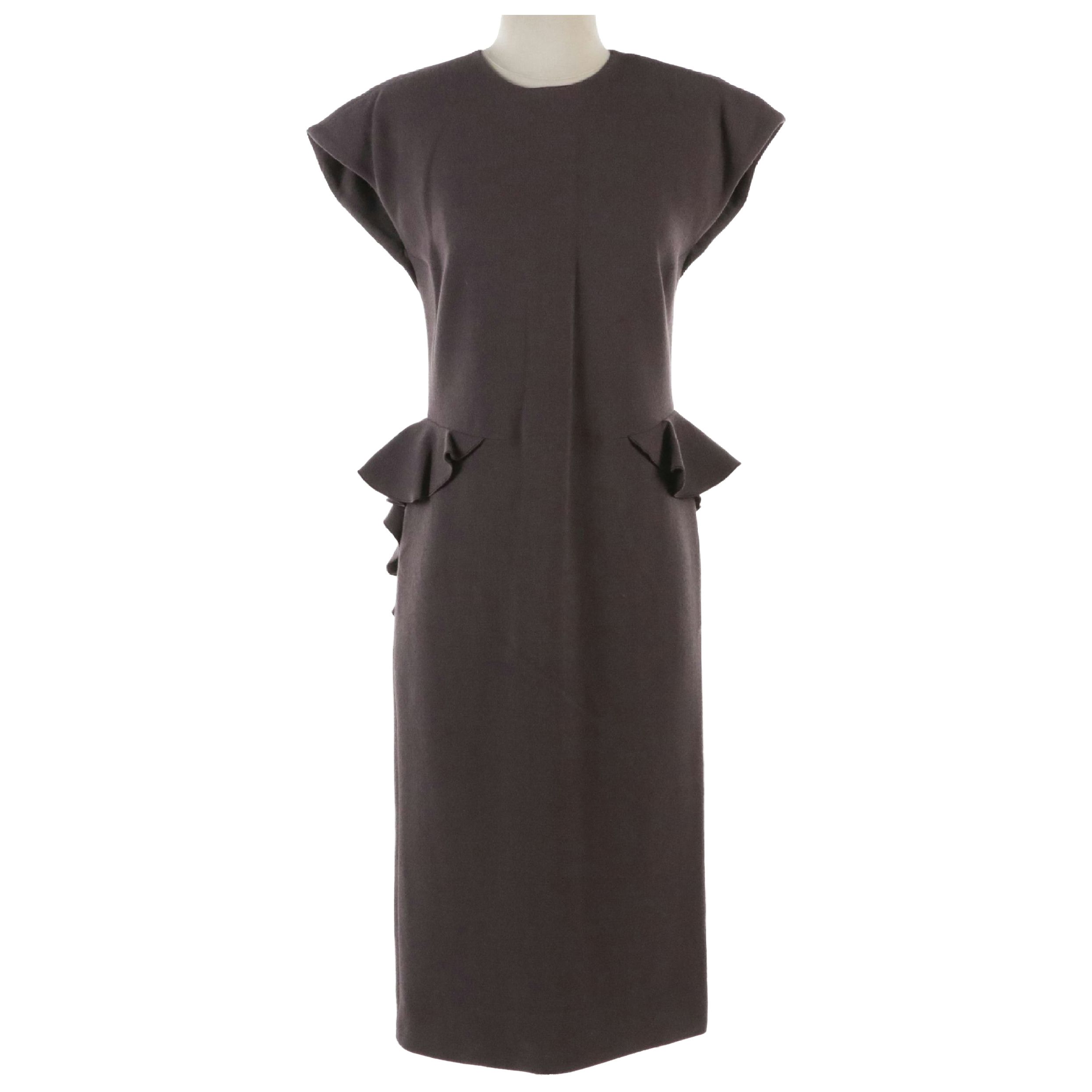 Bottega Veneta Dusty Purple Mauve Wool Midi Dress with Ruffle Details