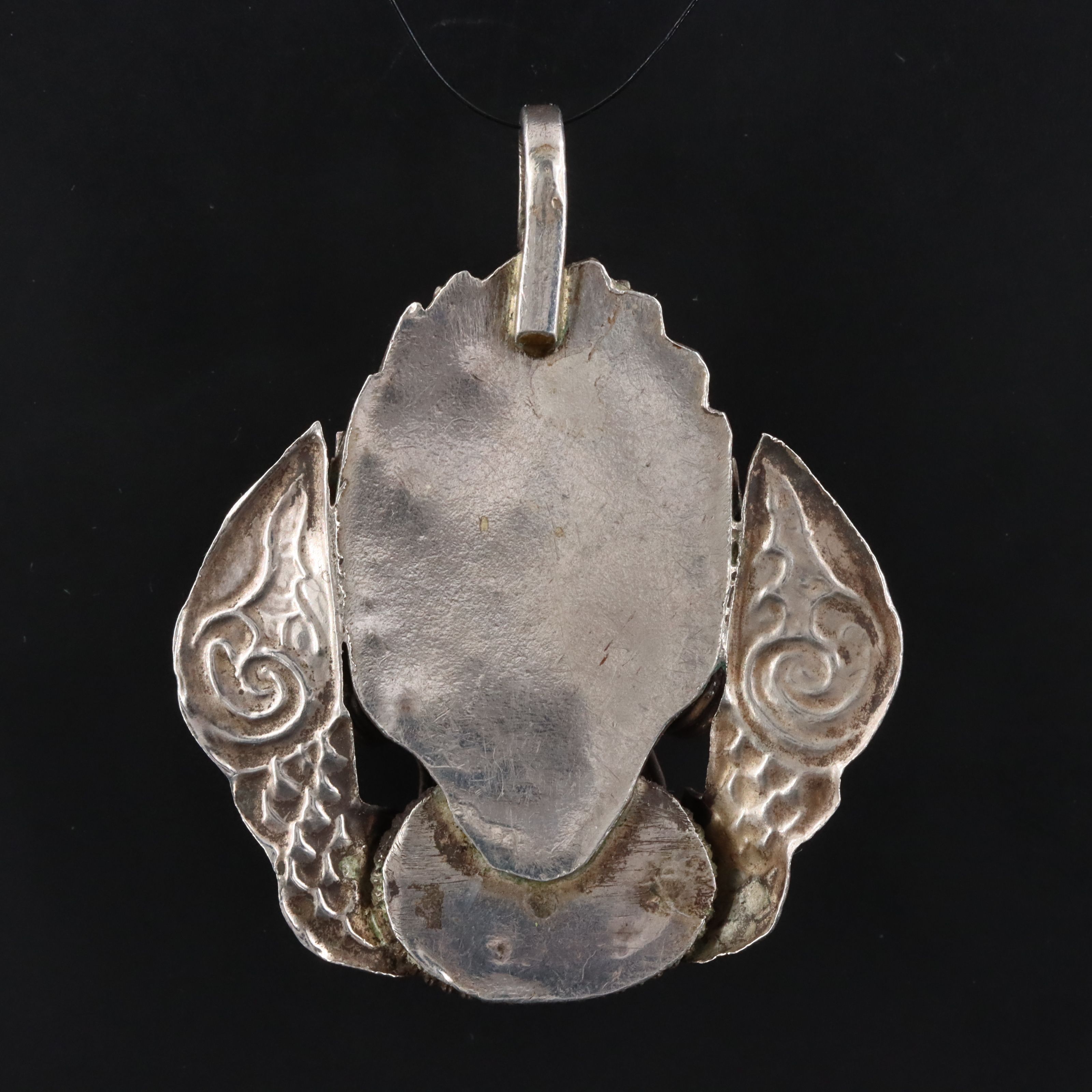 Chinese Sterling Turquoise and Glass Eyed Dragon Pendant