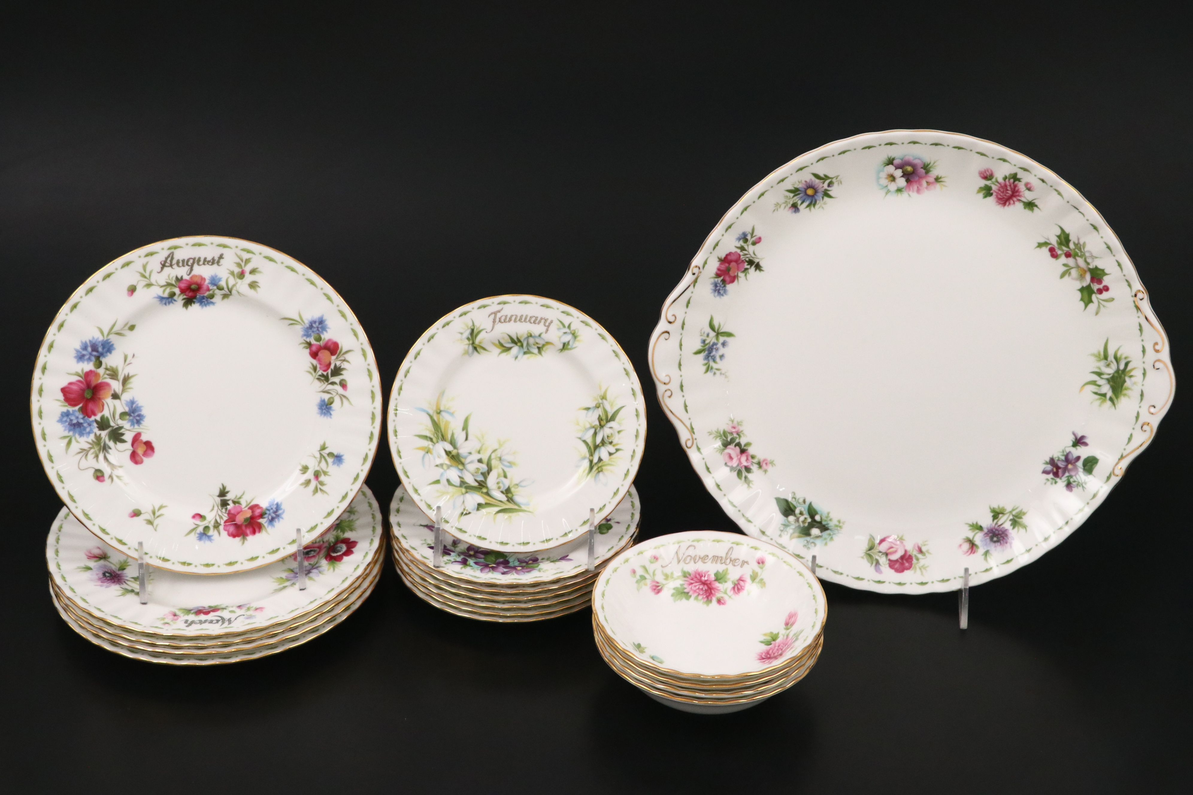 Royal Albert "Flower of the Month" Ceramic Teacups, Saucers with Other Serveware