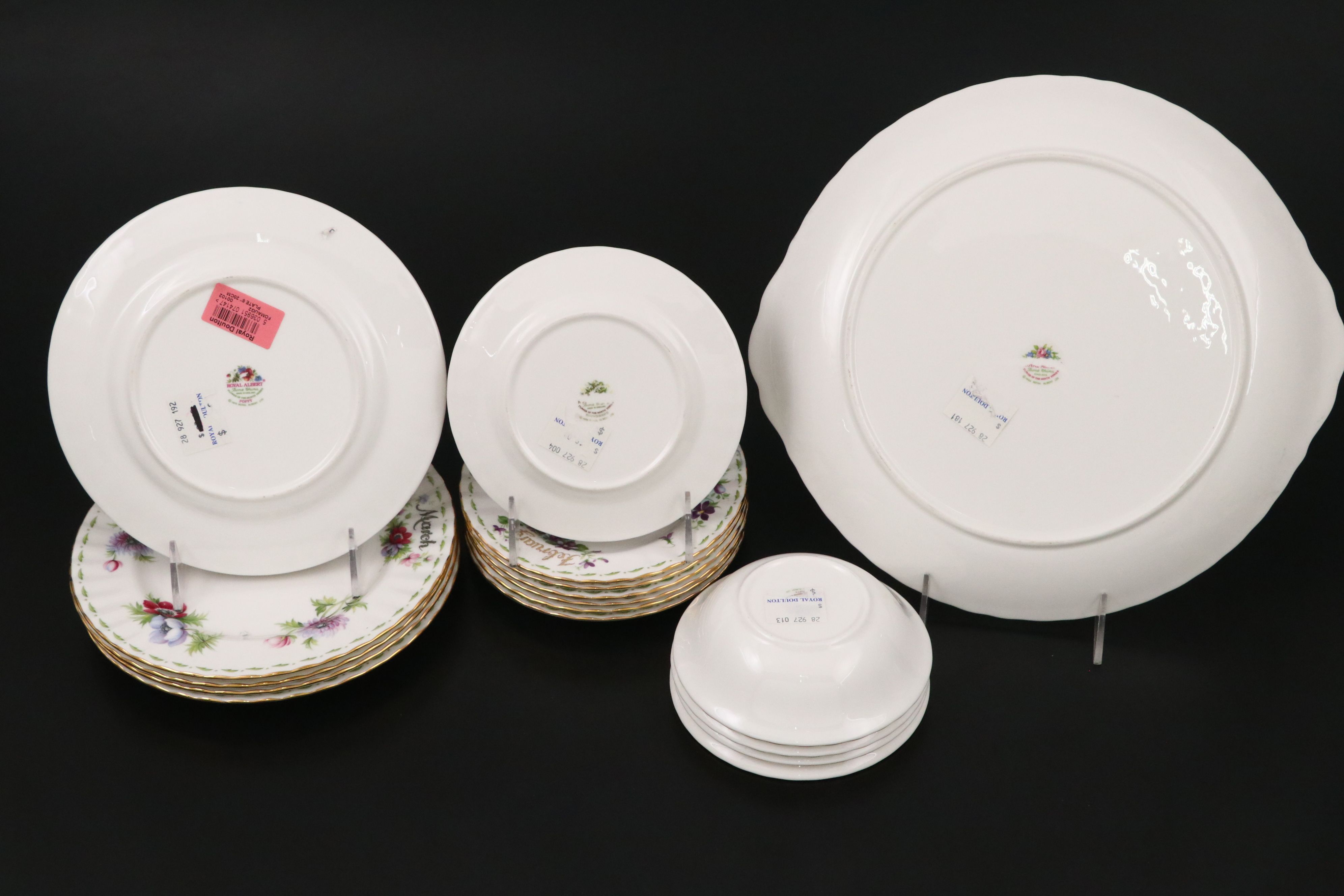 Royal Albert "Flower of the Month" Ceramic Teacups, Saucers with Other Serveware