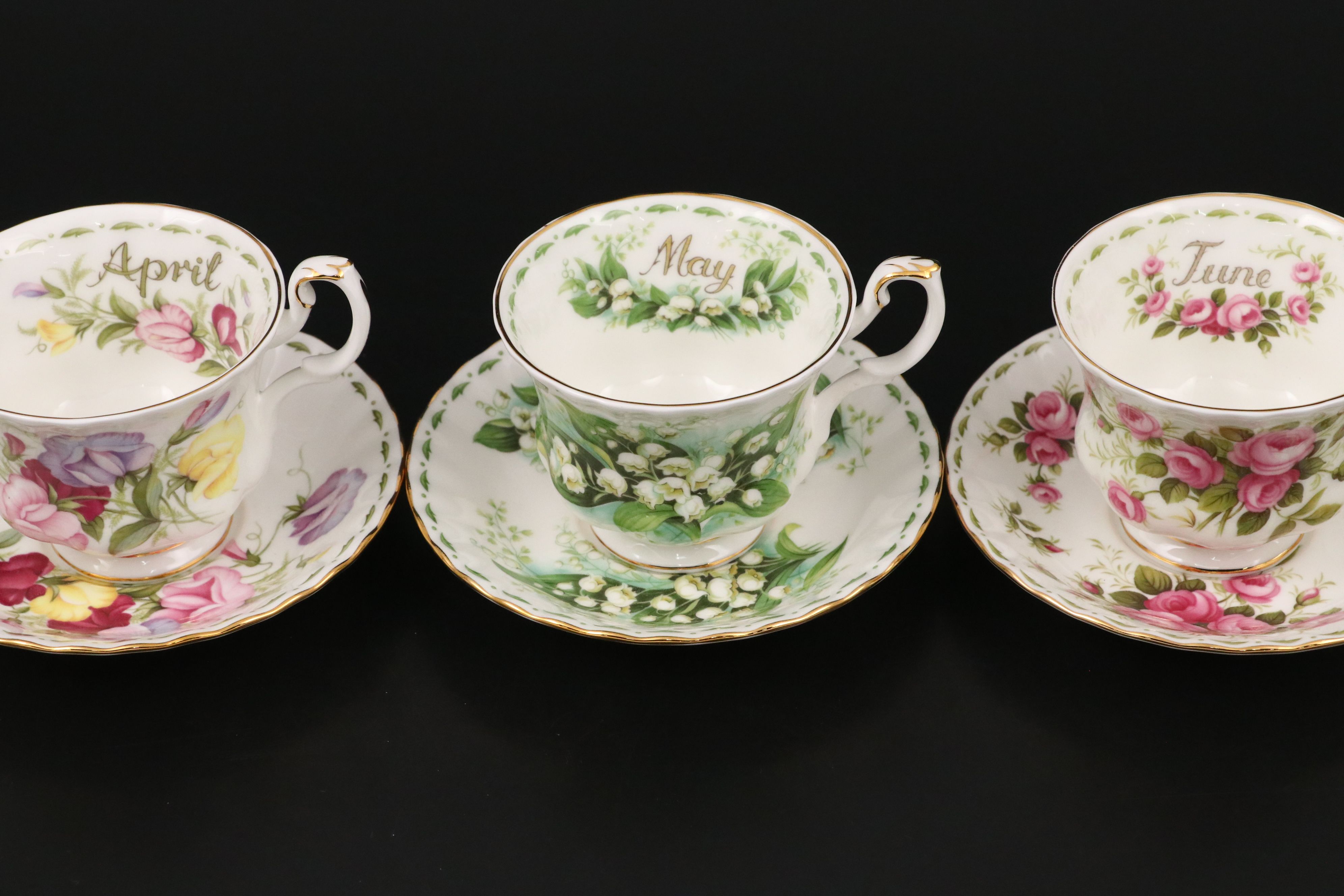 Royal Albert "Flower of the Month" Ceramic Teacups, Saucers with Other Serveware
