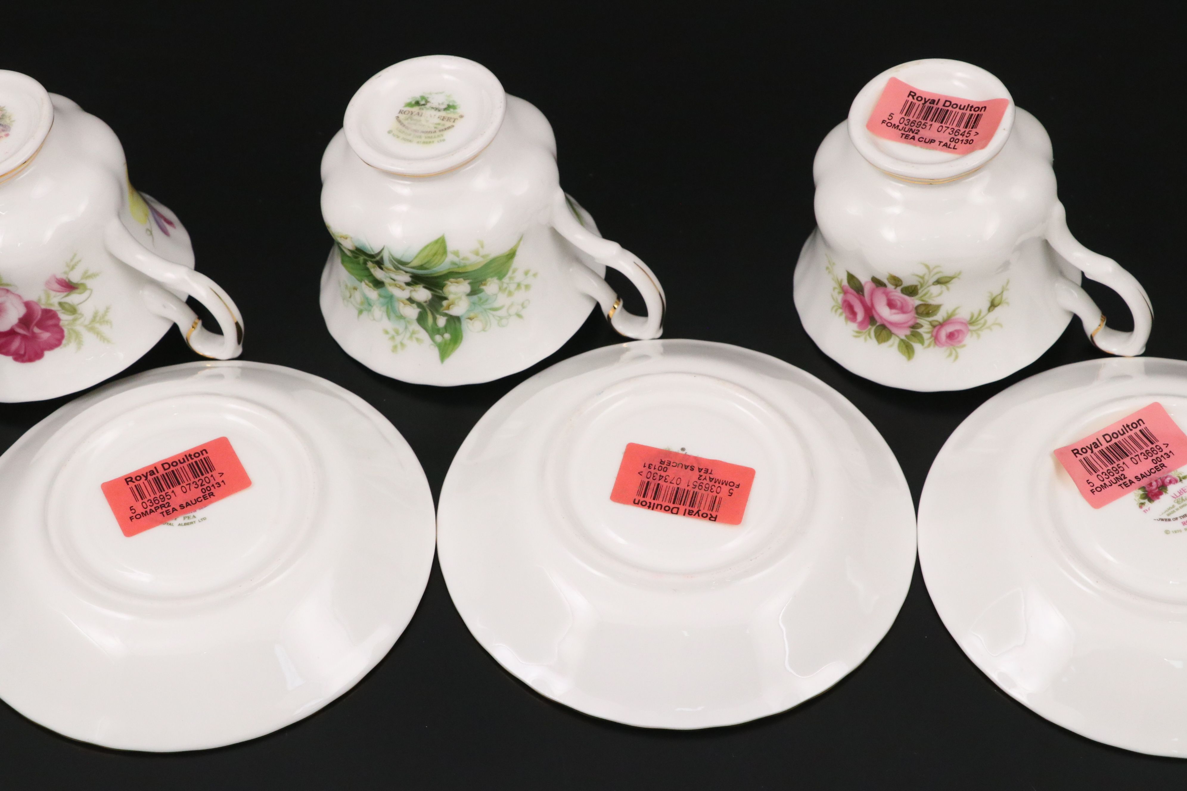 Royal Albert "Flower of the Month" Ceramic Teacups, Saucers with Other Serveware