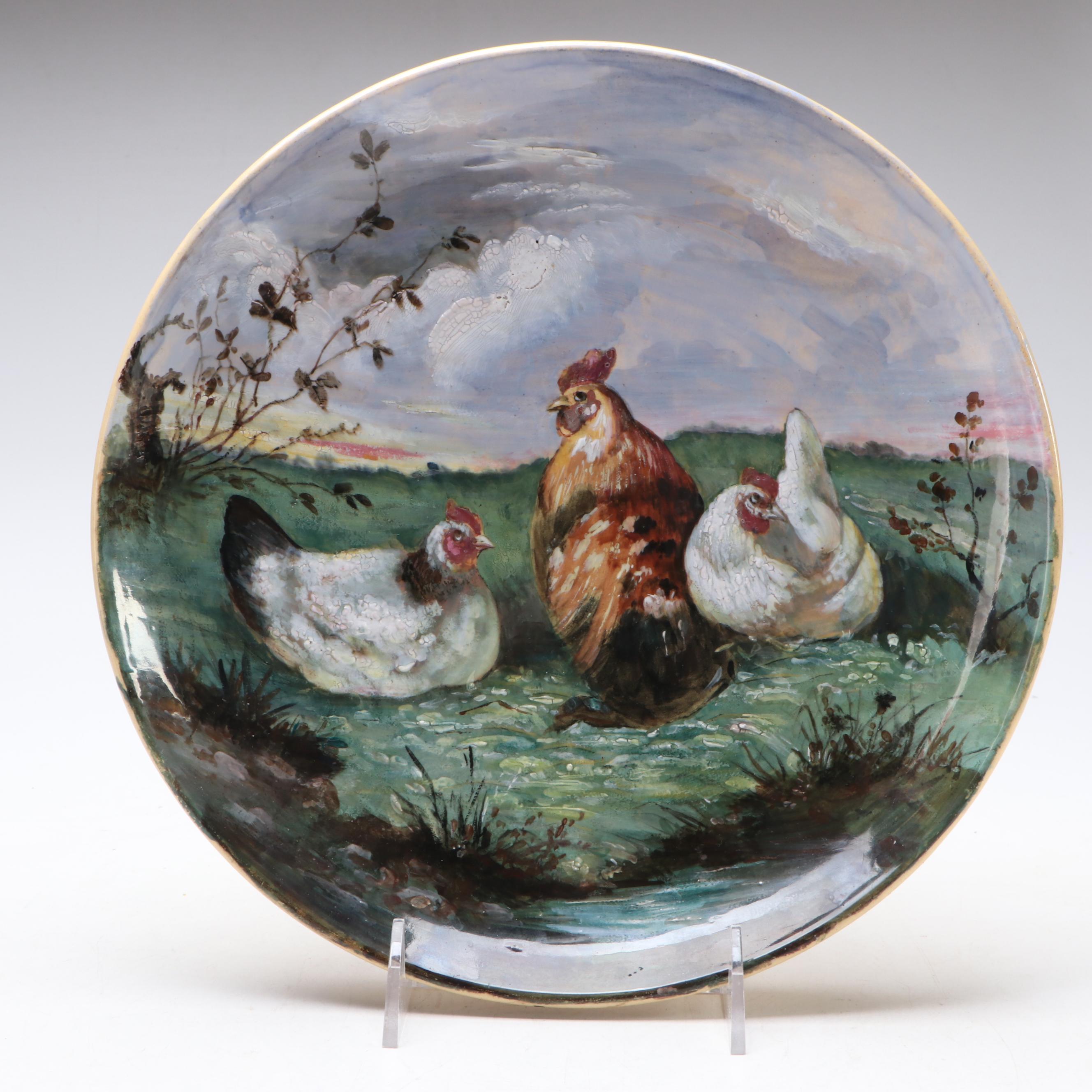 Victorian Minton Hand-Painted Ceramic Hen Plate, Mid to Late 19th Century