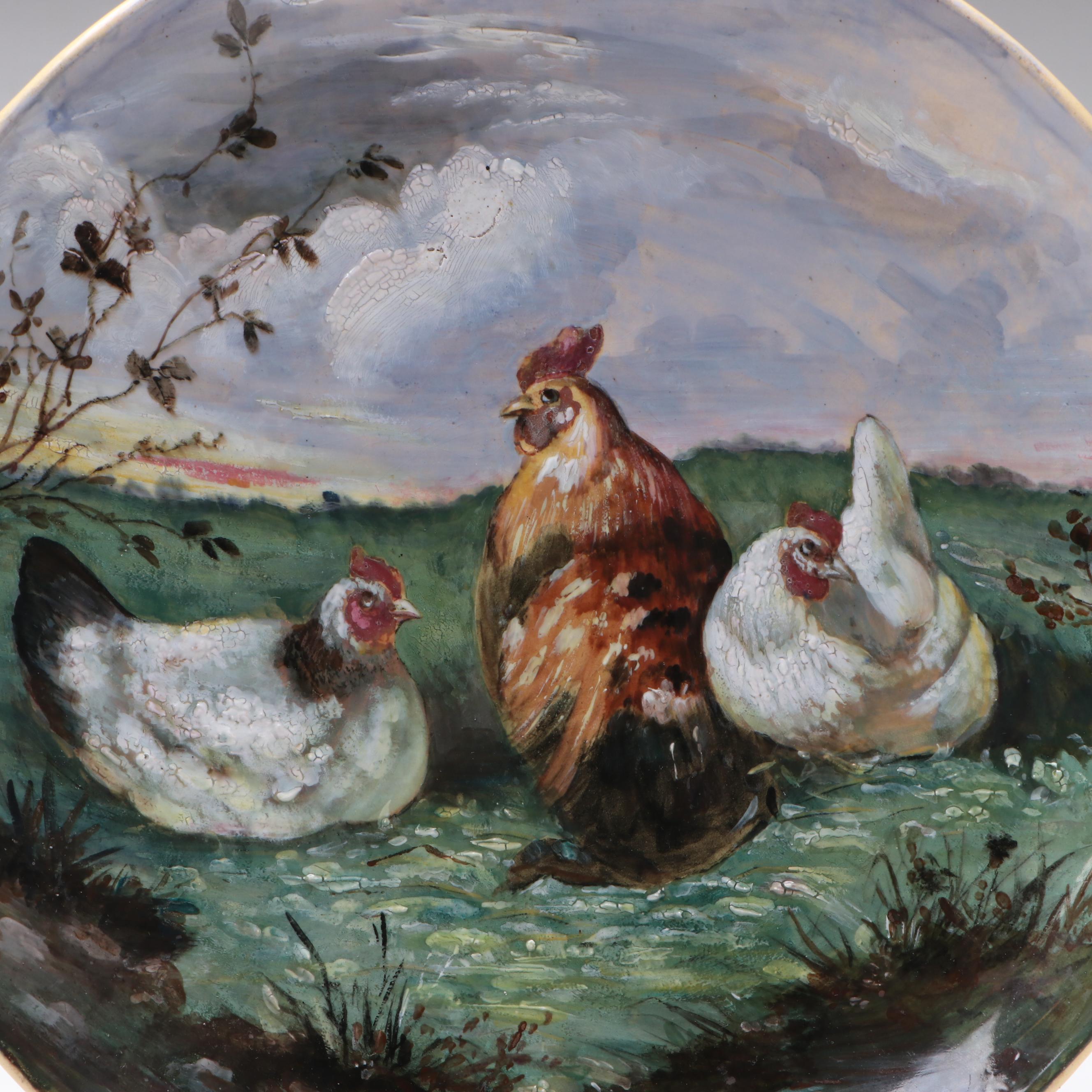 Victorian Minton Hand-Painted Ceramic Hen Plate, Mid to Late 19th Century