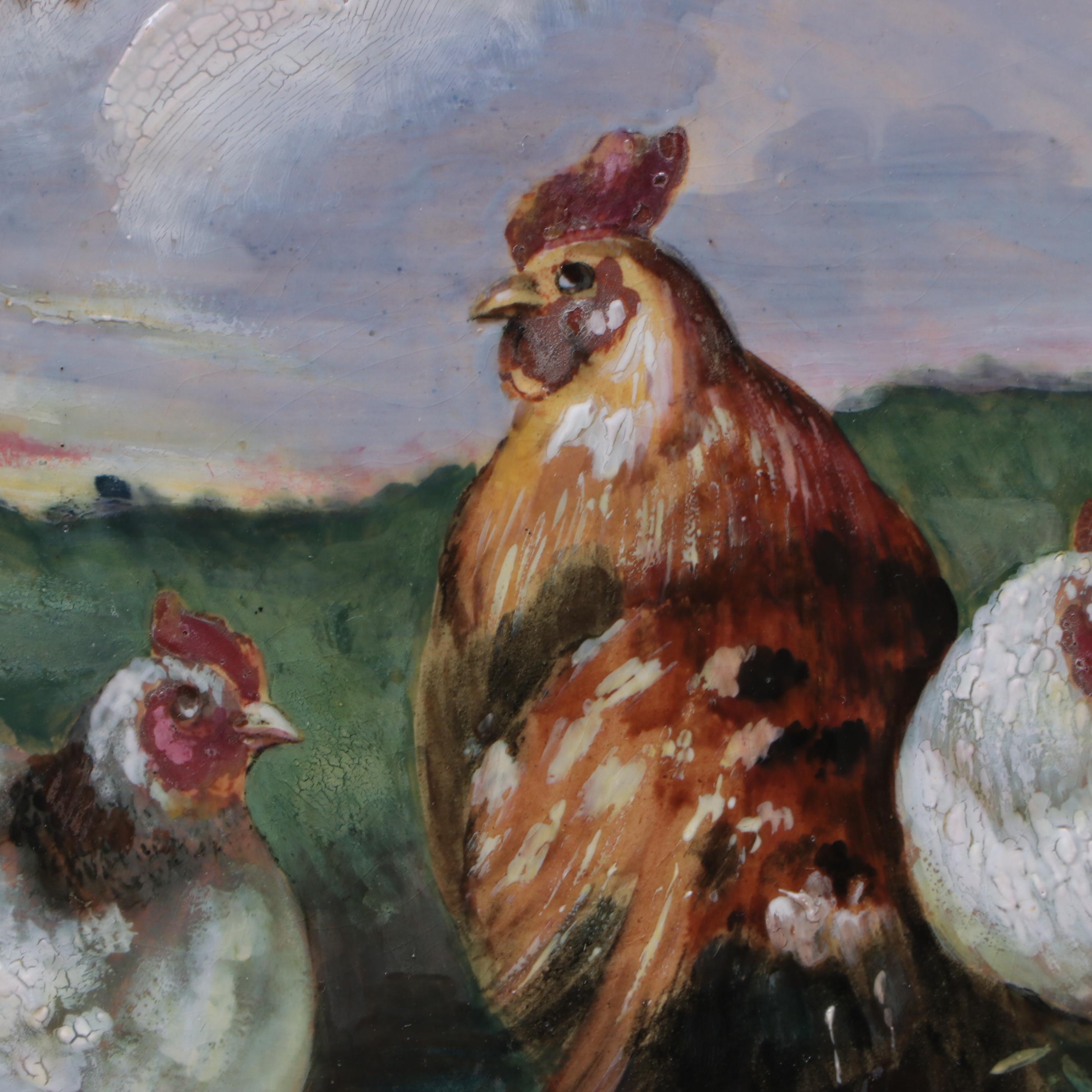 Victorian Minton Hand-Painted Ceramic Hen Plate, Mid to Late 19th Century