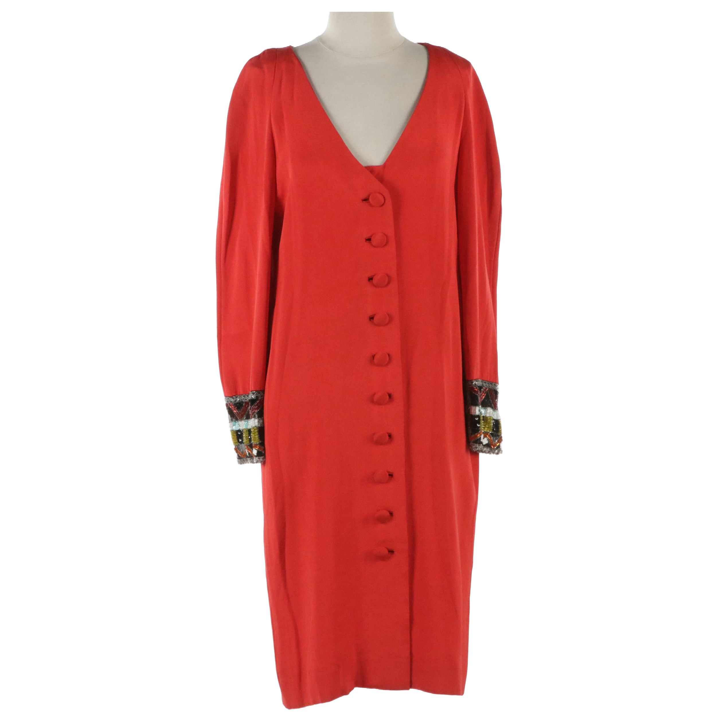 Bob Mackie for Elizabeth Arden Silk Jersey Dress with Geometric Bead/Sequin Trim