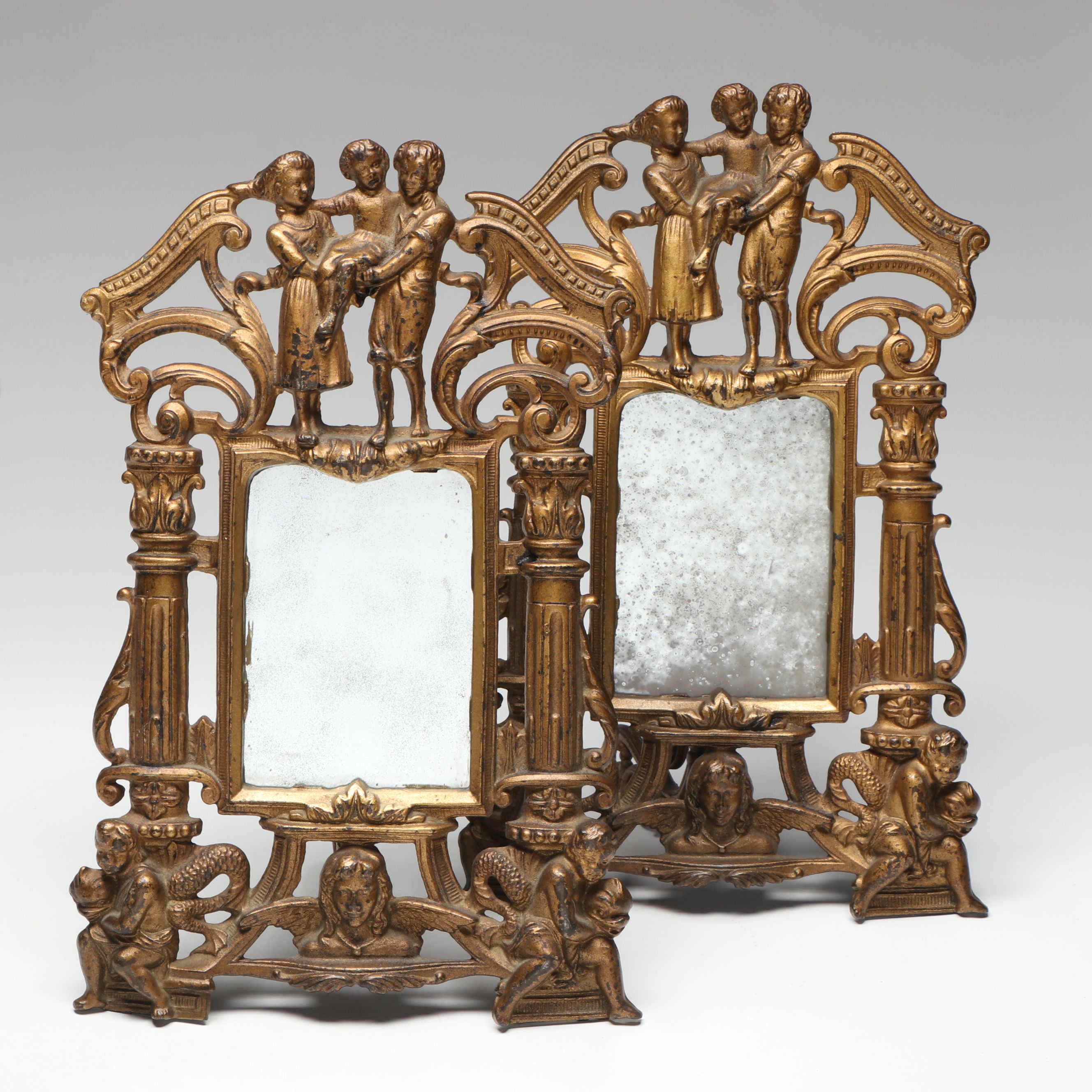 Brass Figural Framed Mirror Pair