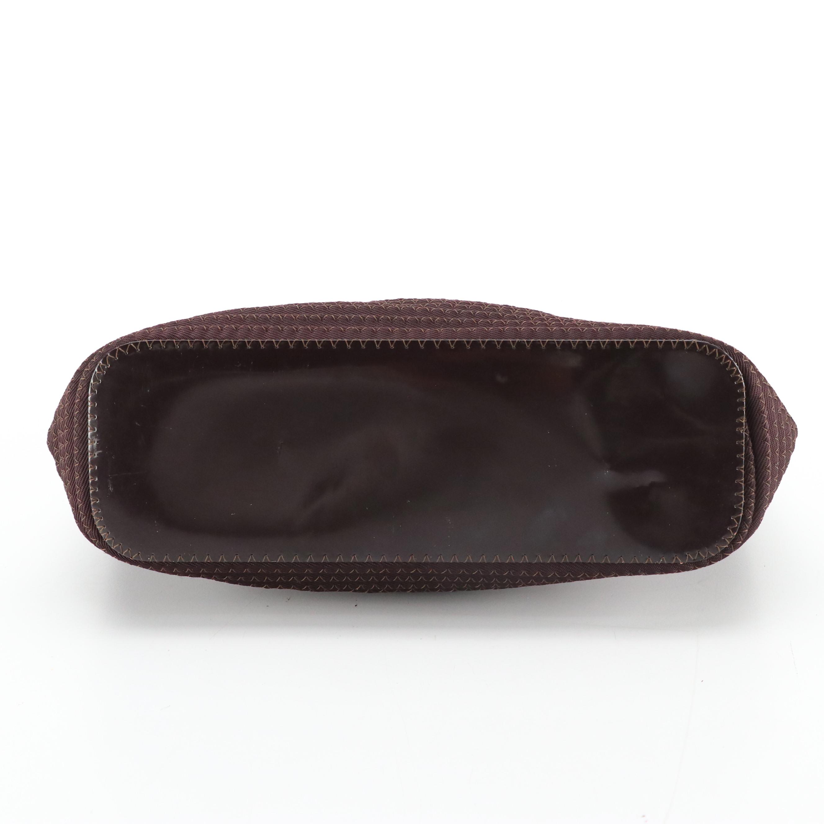 Gucci Bamboo Brown Stitched Nylon and Glazed Leather Handbag