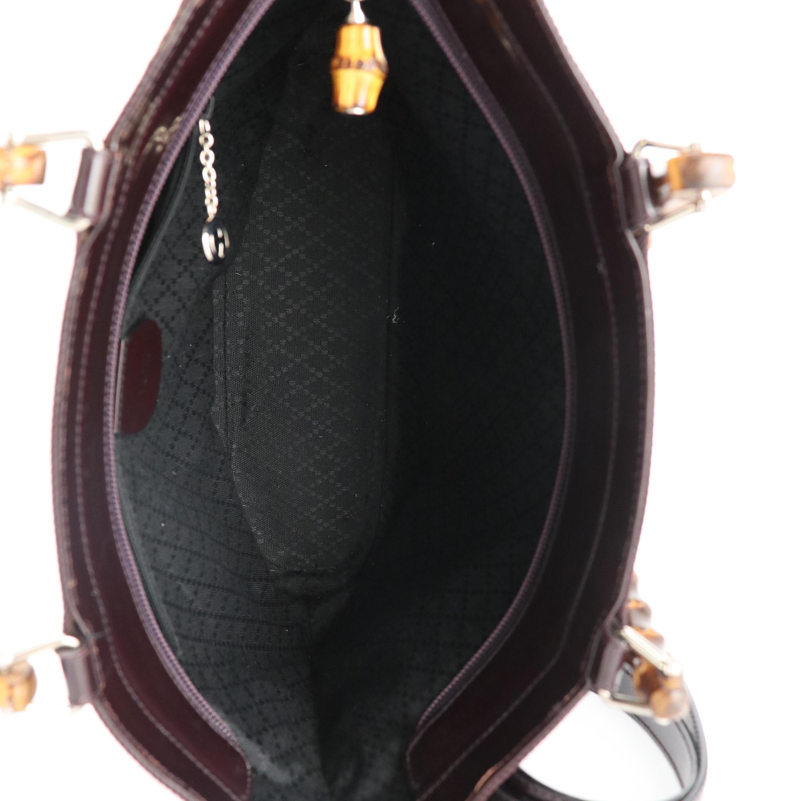 Gucci Bamboo Brown Stitched Nylon and Glazed Leather Handbag