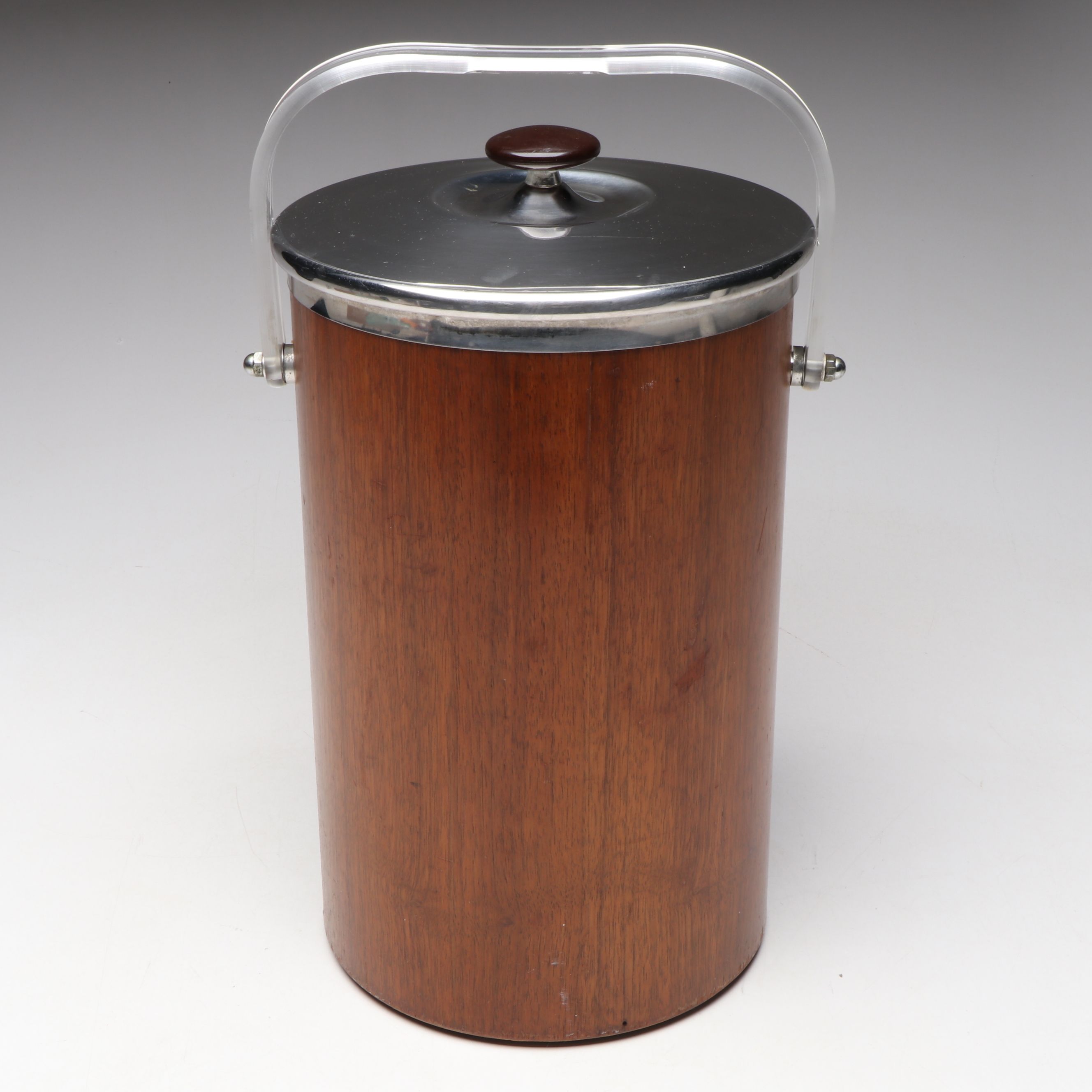 Mid Century Modern Teak and Aluminum Ice Bucket with Scoop