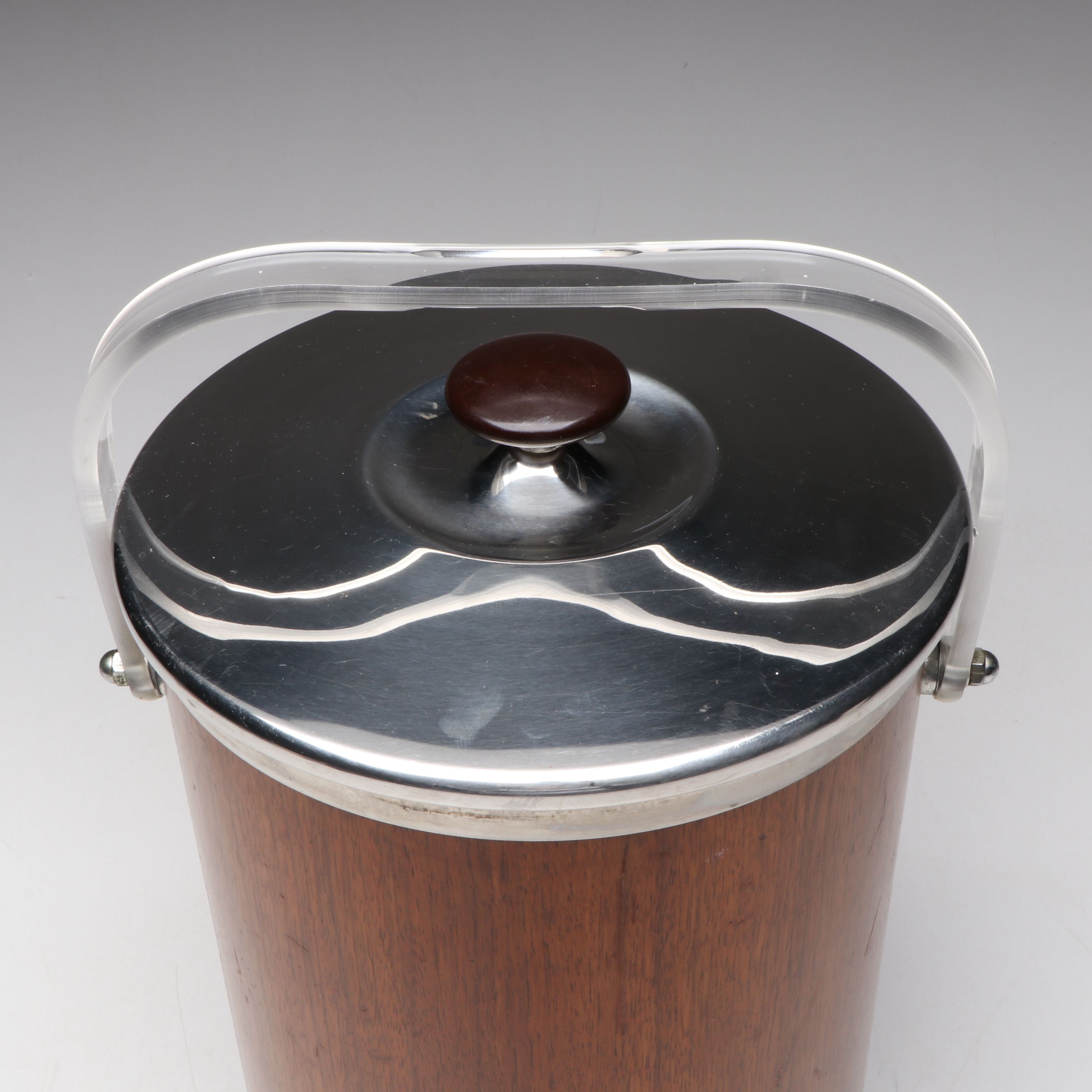 Mid Century Modern Teak and Aluminum Ice Bucket with Scoop