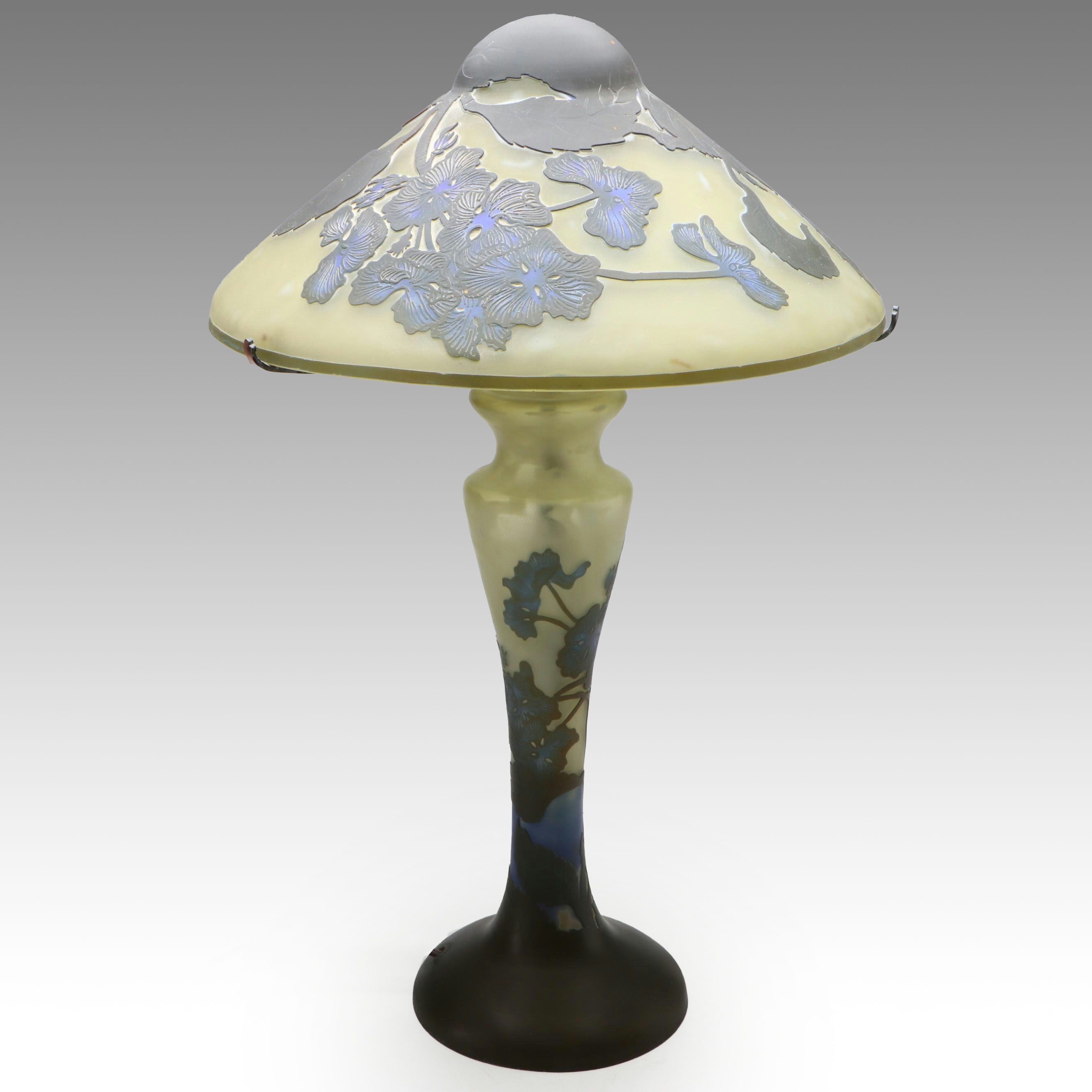 Dale Tiffany Art Nouveau Style Cameo Glass Table Lamp with Illuminated Base