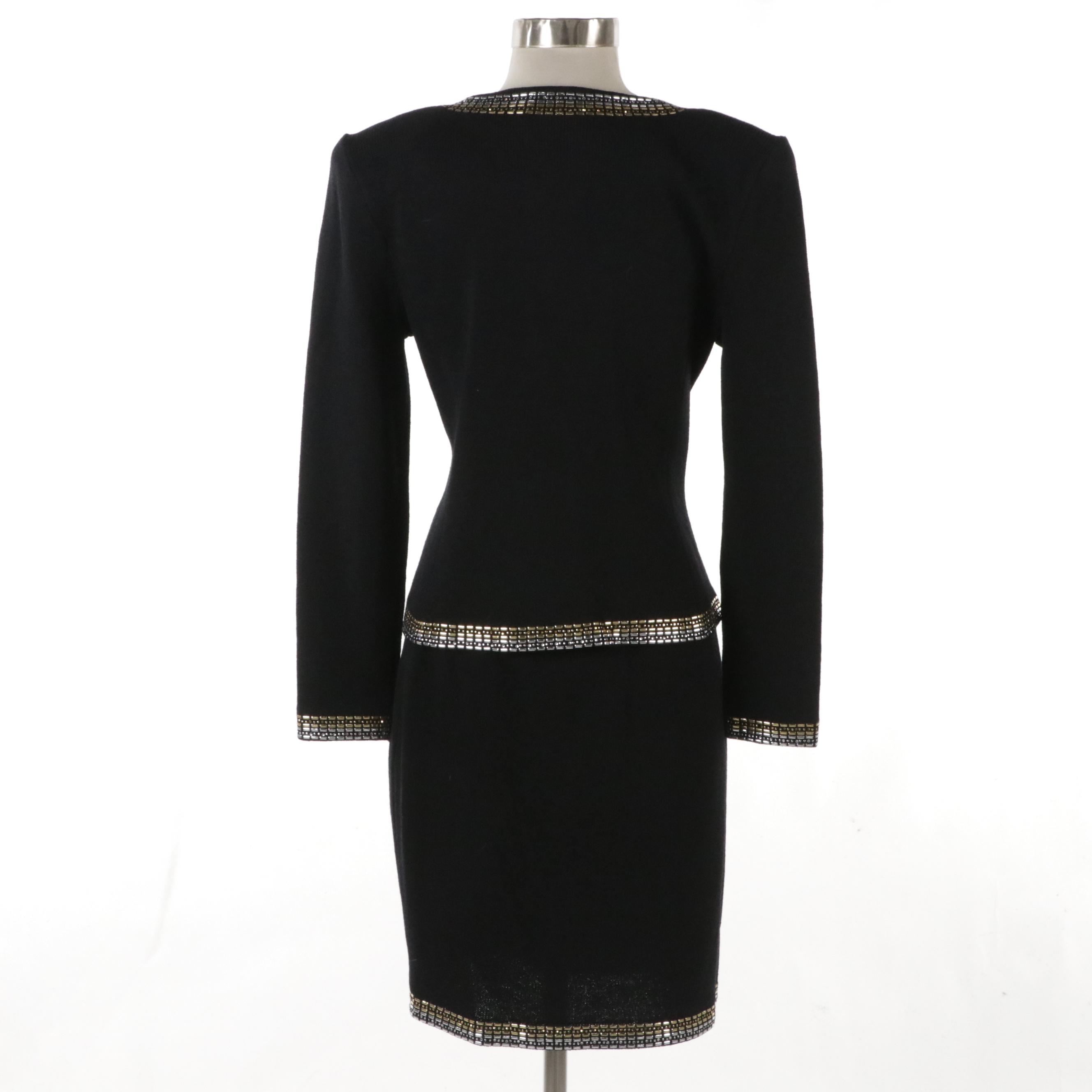 St. John Evening Santana Knit Skirt Suit with Paillette/Sequin Trim
