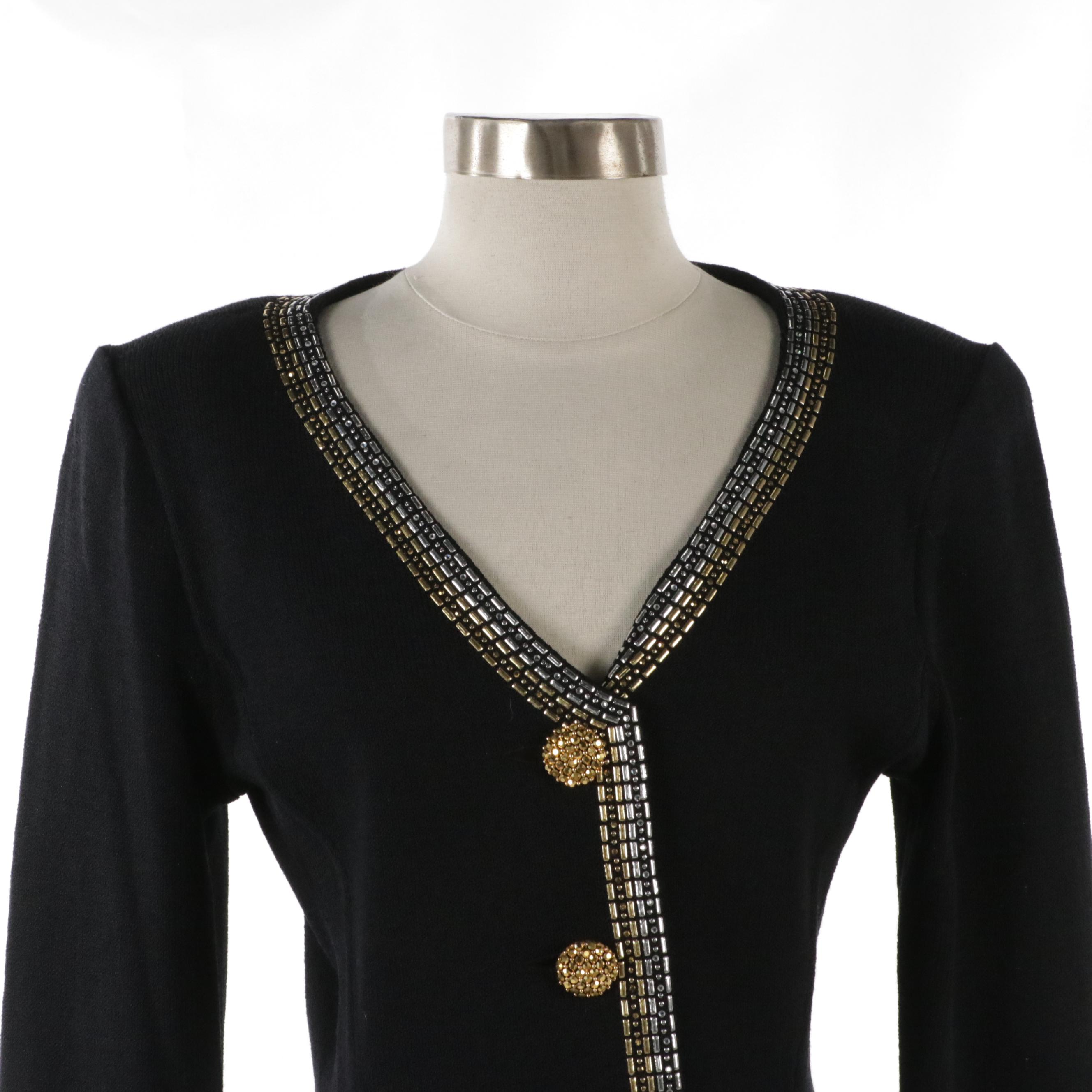 St. John Evening Santana Knit Skirt Suit with Paillette/Sequin Trim