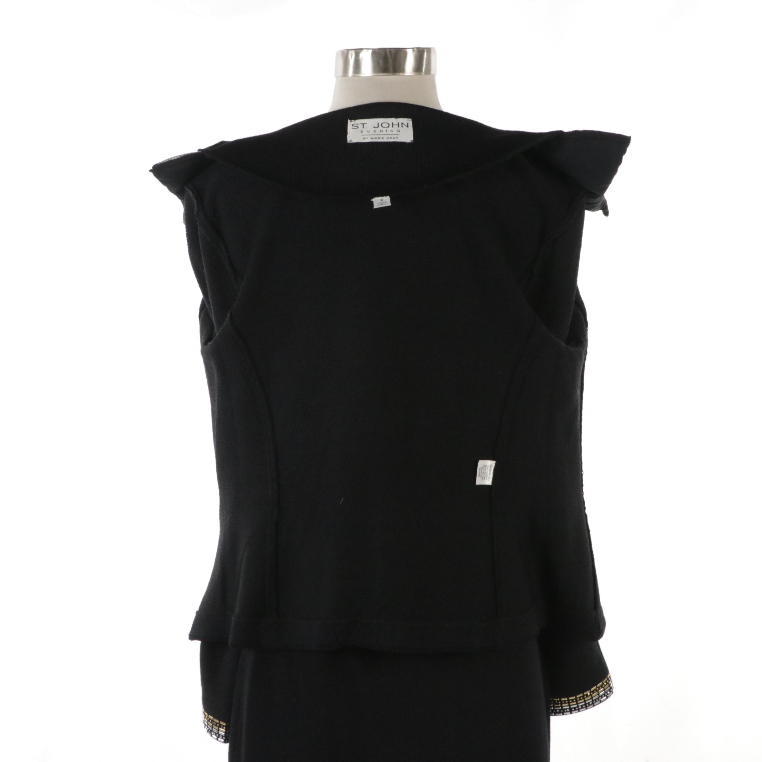 St. John Evening Santana Knit Skirt Suit with Paillette/Sequin Trim