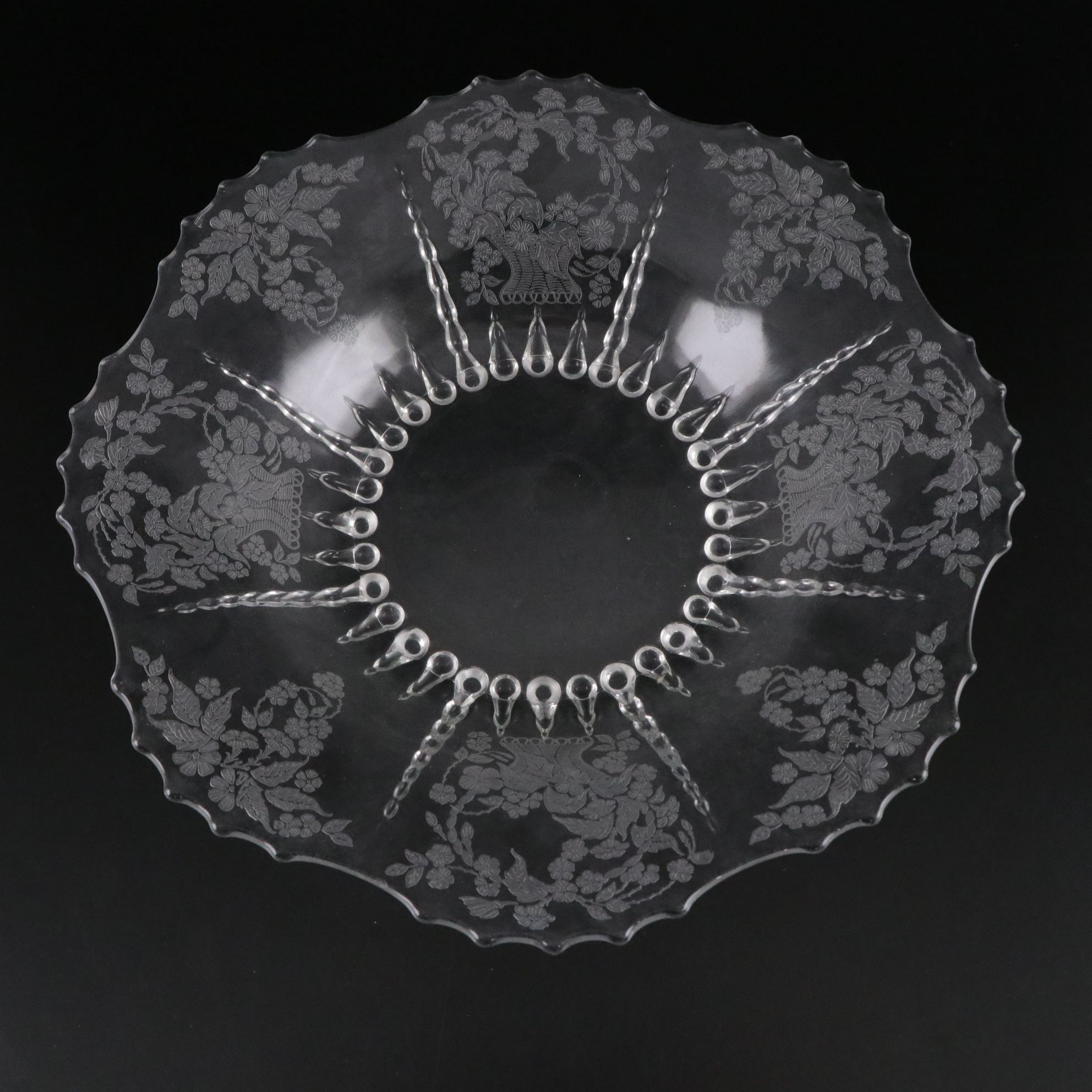 New Martinsville Glass "Flower Basket" Centerpiece Bowl with Other Serveware