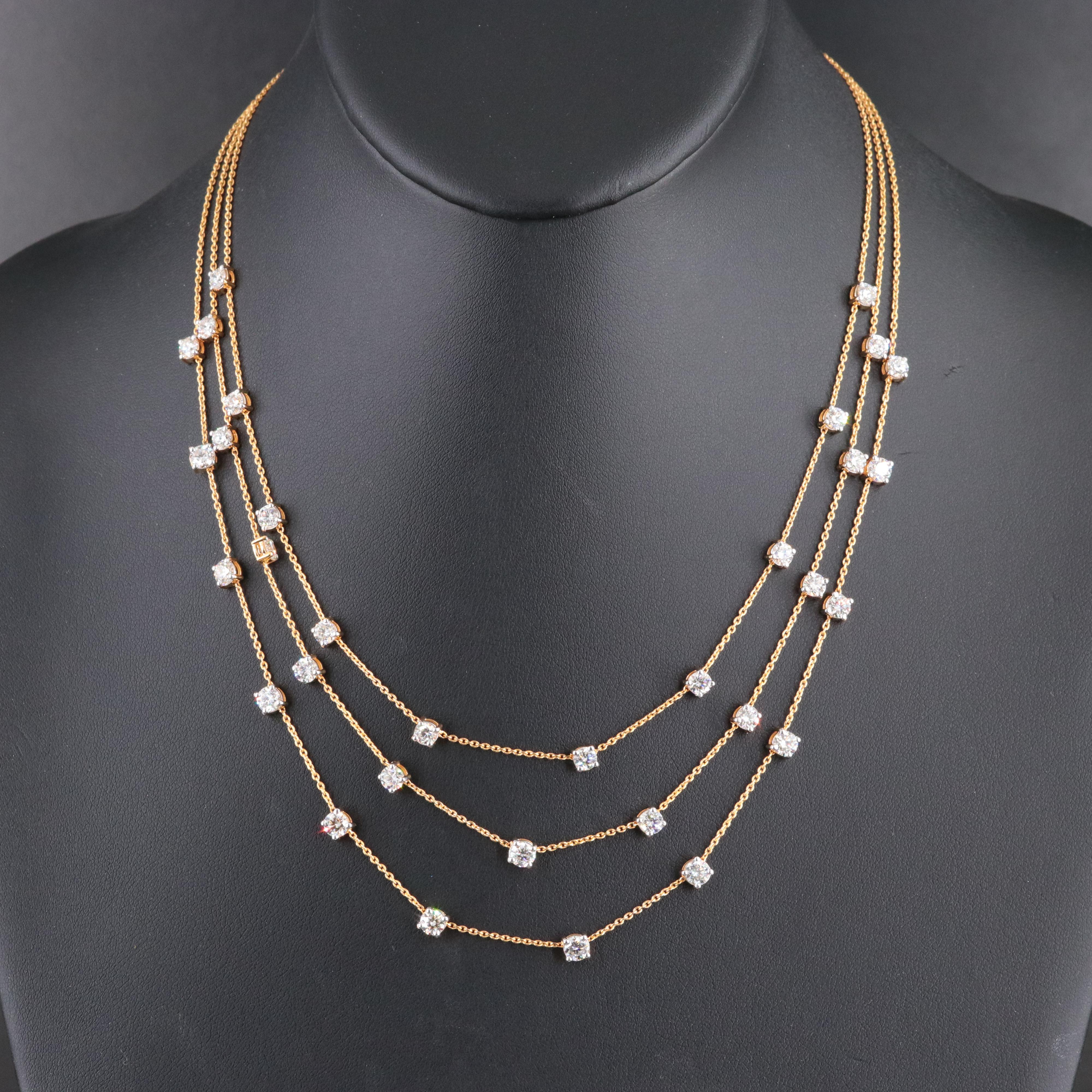18K 6.60 CTW Diamond Tiered Station Necklace