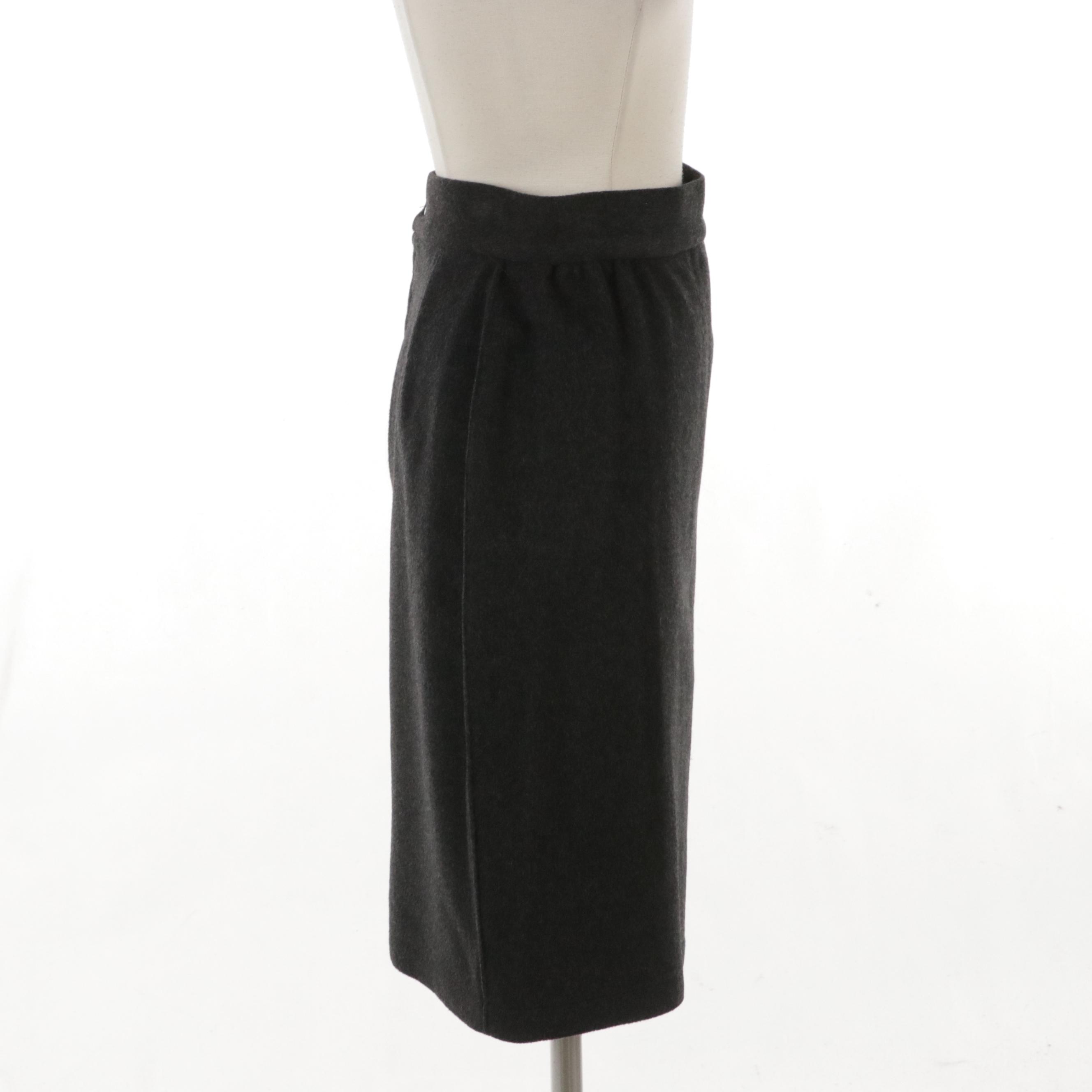 Gianni Versace Vintage Charcoal Grey Wool and Cashmere Knee-Length Skirt